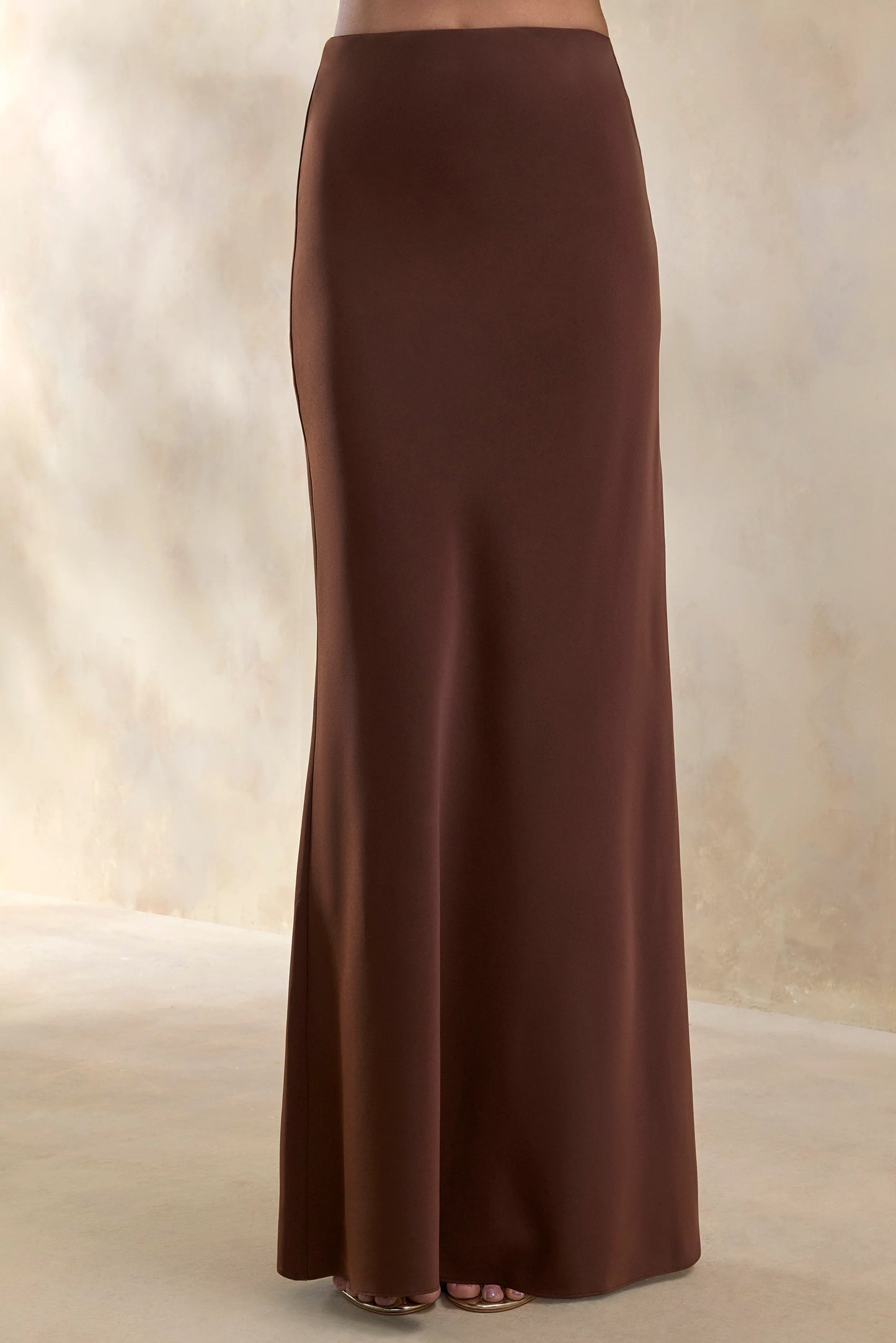 Elaria Brown Satin Maxi-Skirt
