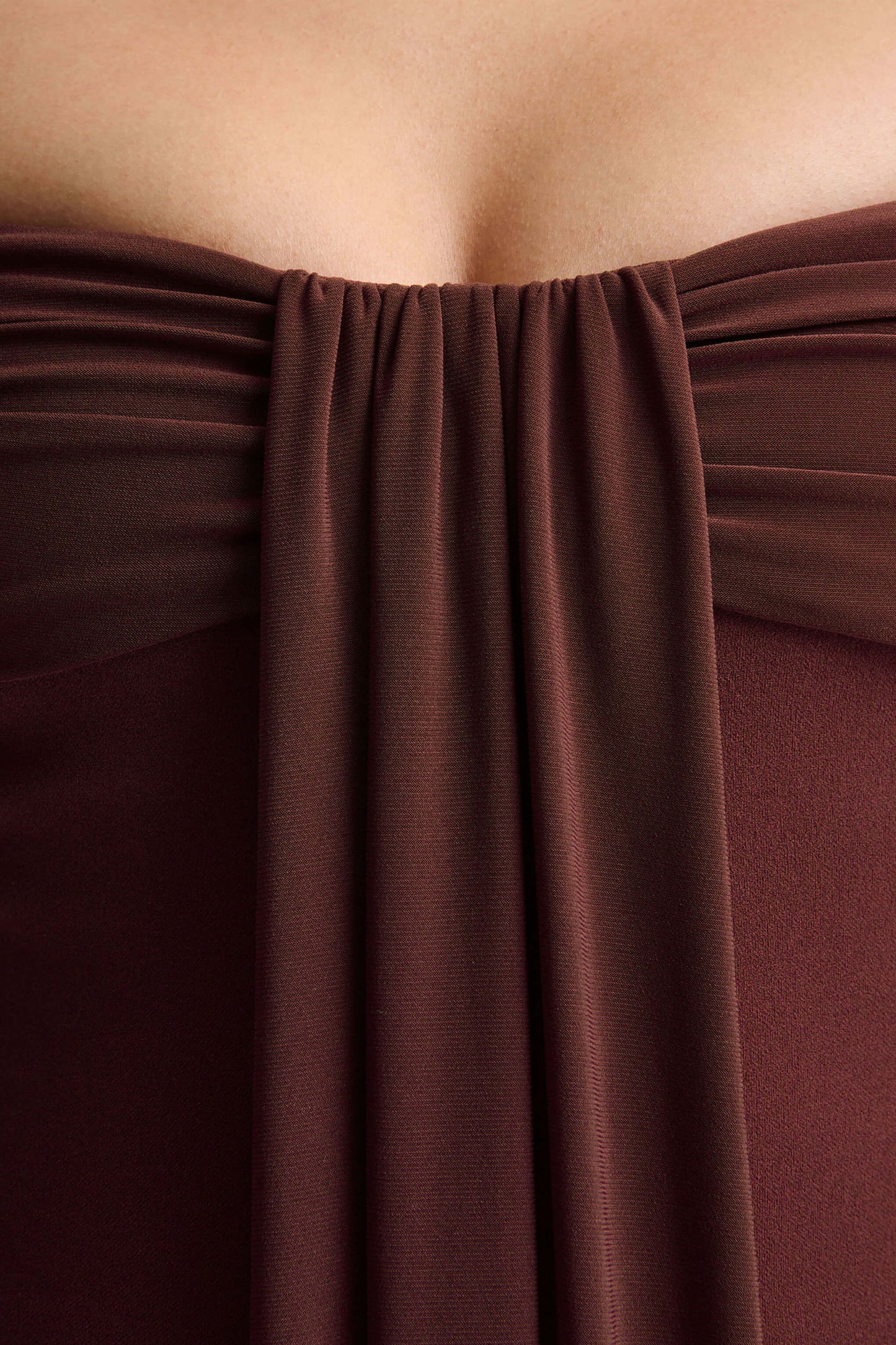 Dearest Brown Bardot-Neck Midi Dress