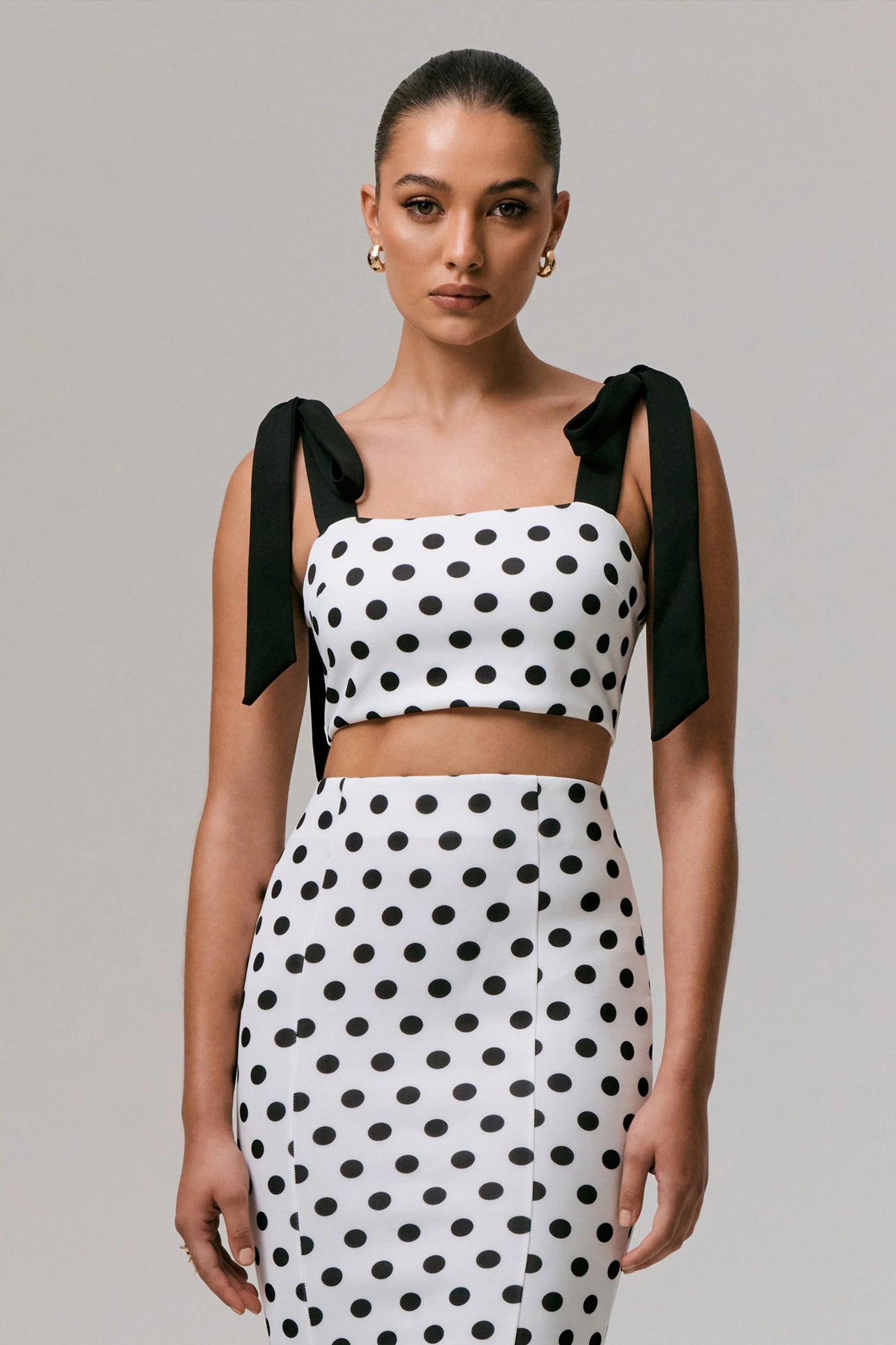 Phoebe Black & White Polka Dot Crop Top With Tie Straps Tie