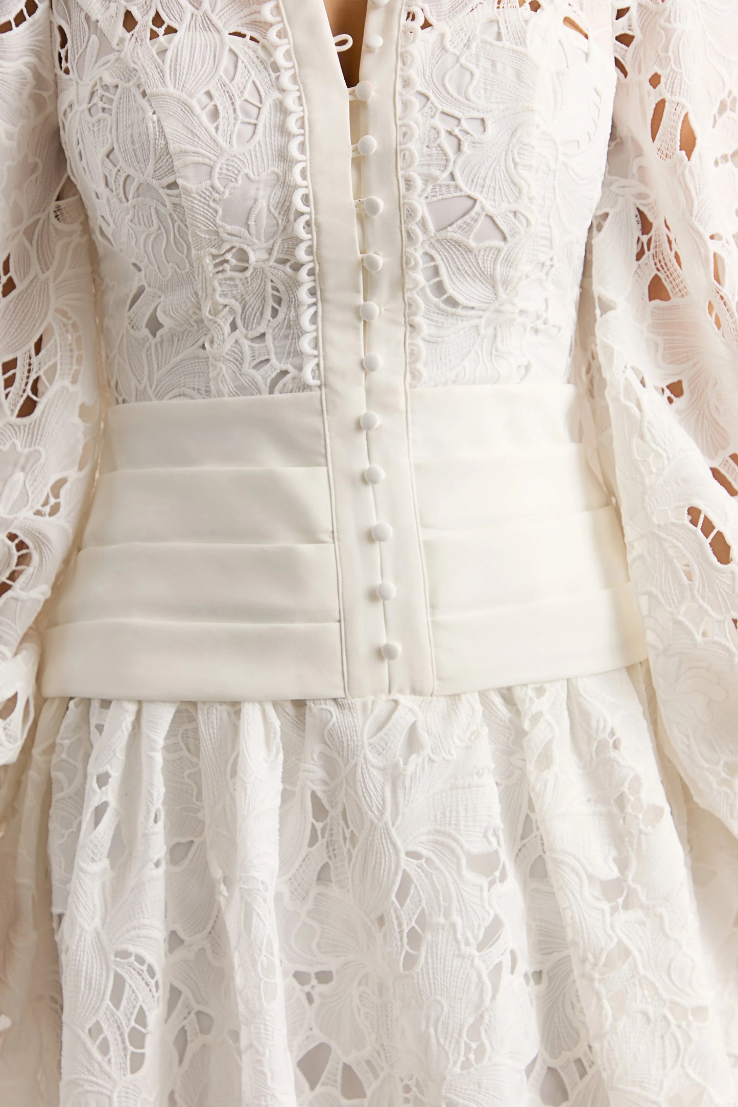 Helena White Crew-Neck Mini Dress With Puff-Sleeves and Pleated Skirt