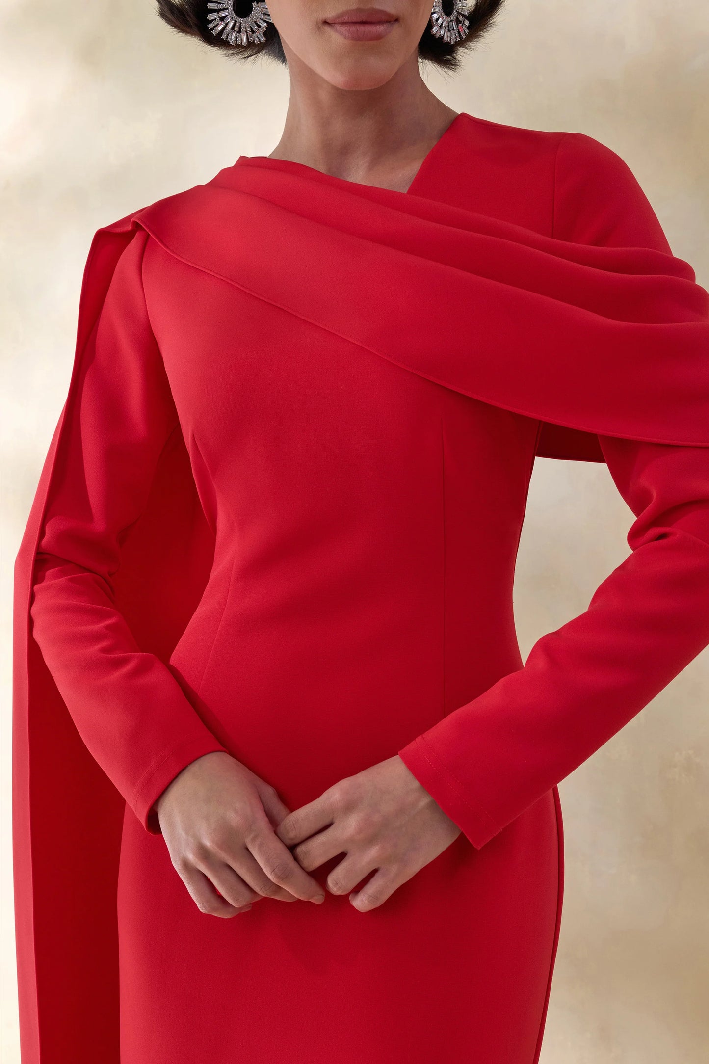 Heliora Red V-Neck Maxi Dress With Sash And Draped-Detail
