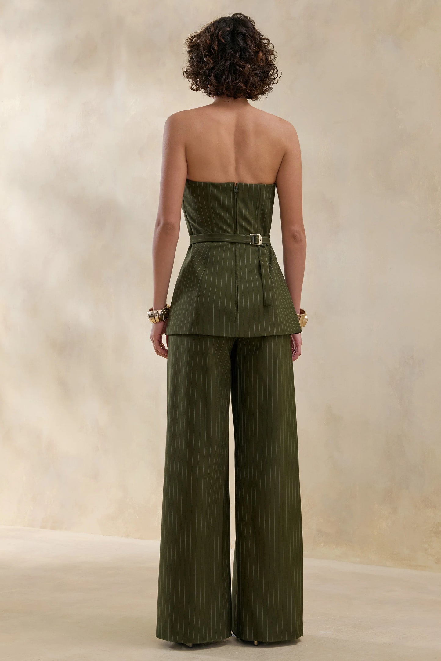 Hesper Olive Pinstripe Wide-Leg Tailored Trouser