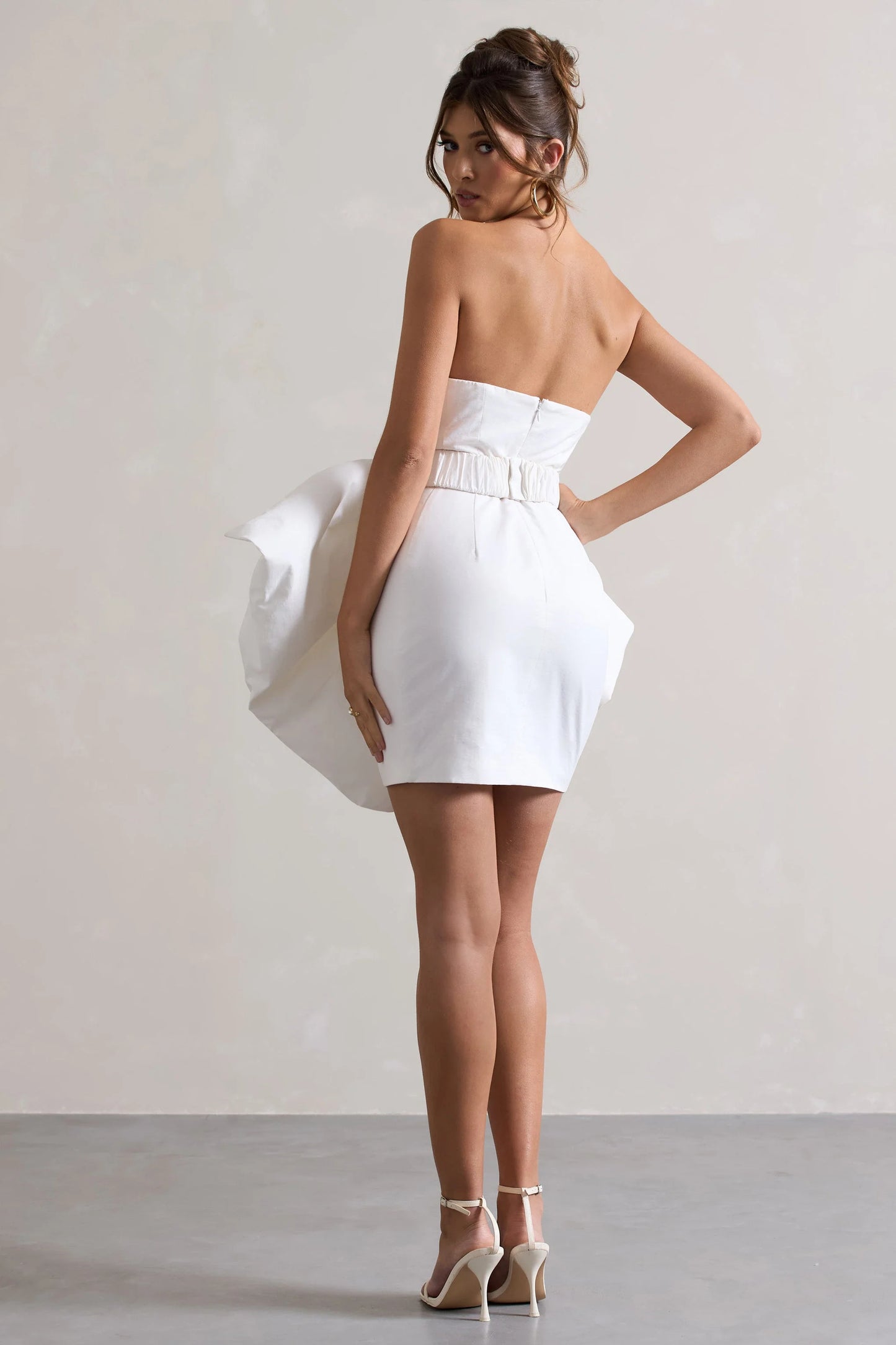 Bladen Cream Bandeau Mini Dress With Detachable Bow Skirt