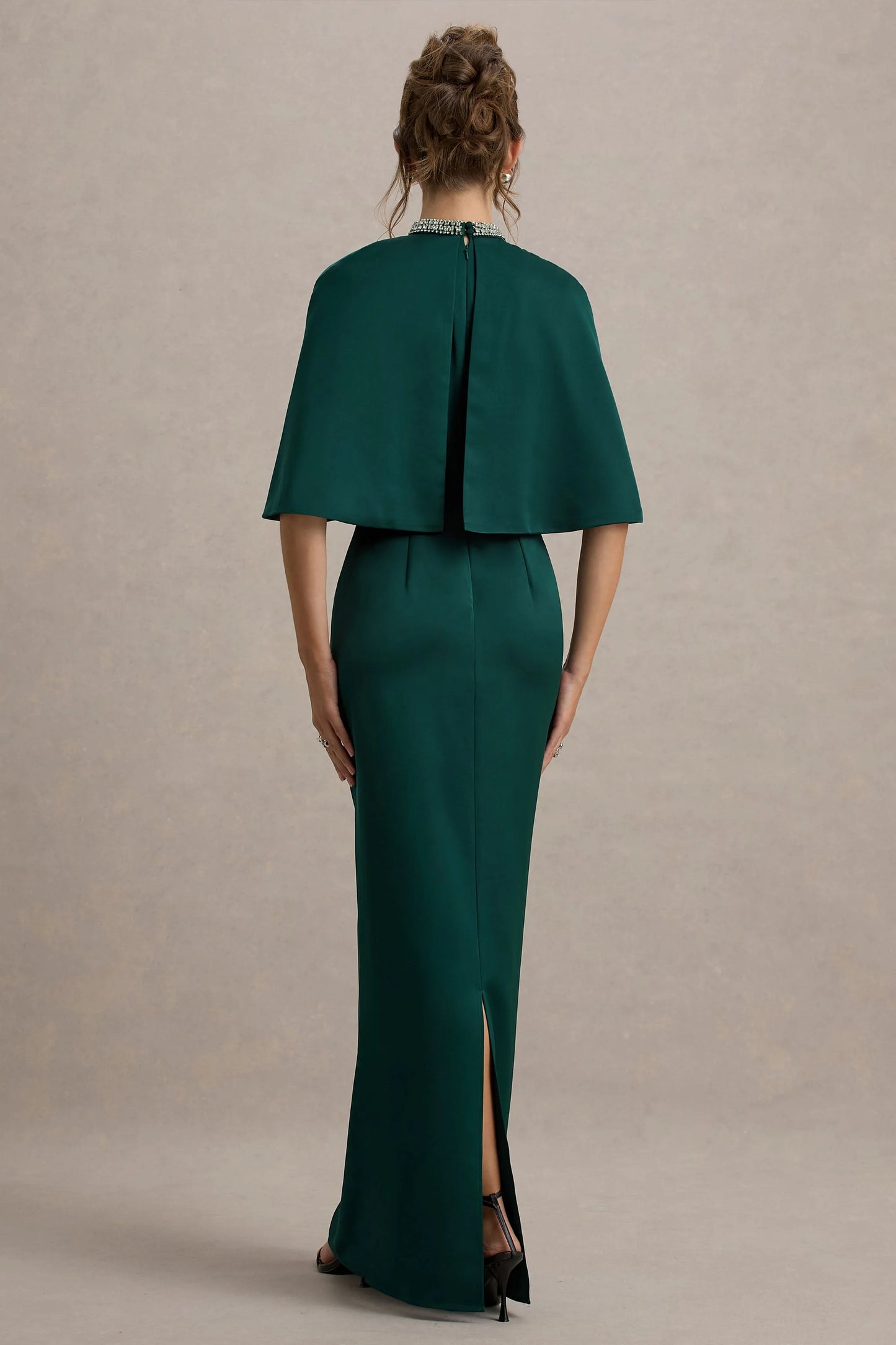 Diletta Bottle Green Cape Maxi Dress