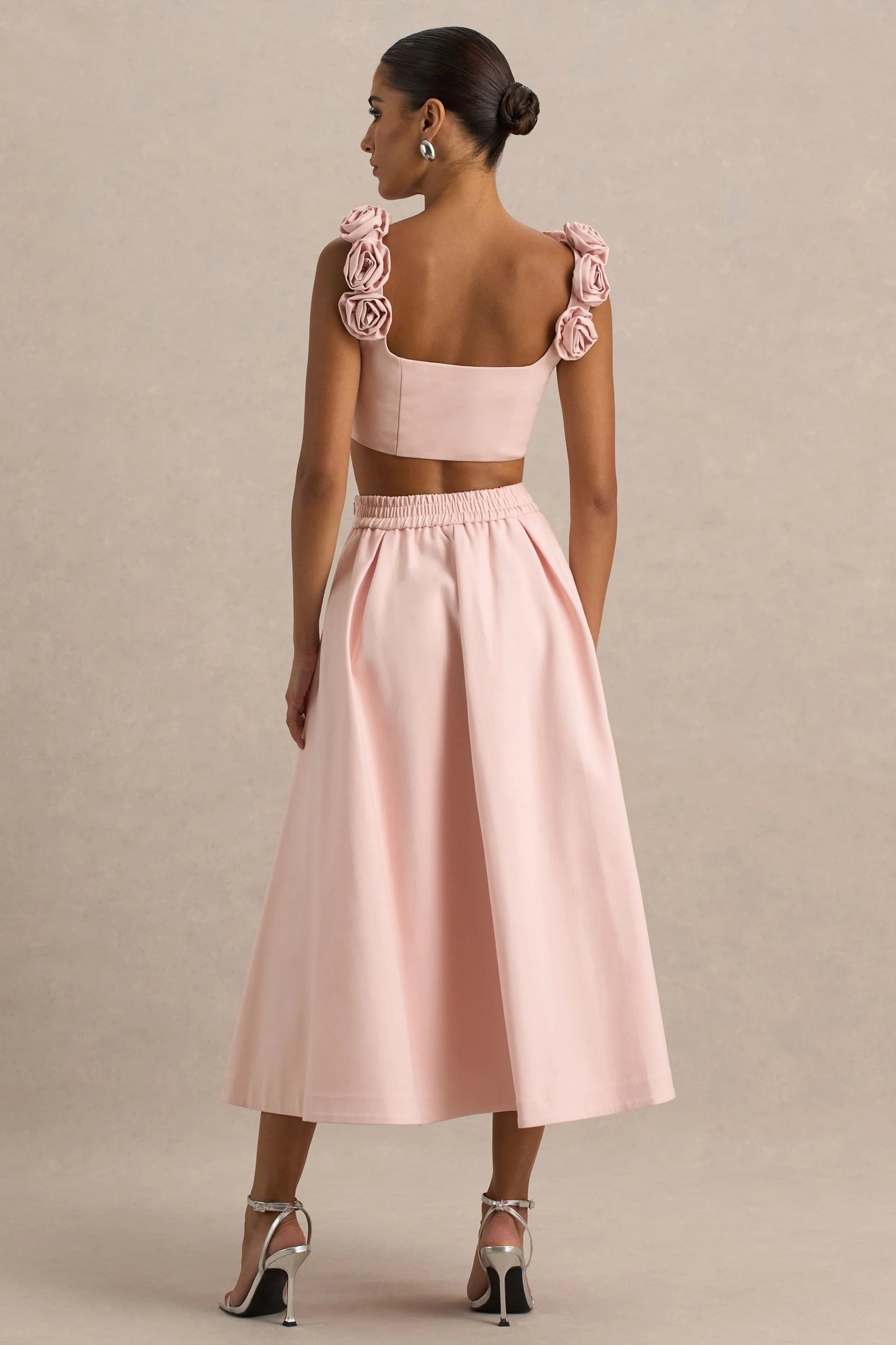 Sara Baby Pink Midi Skirt With Buttons