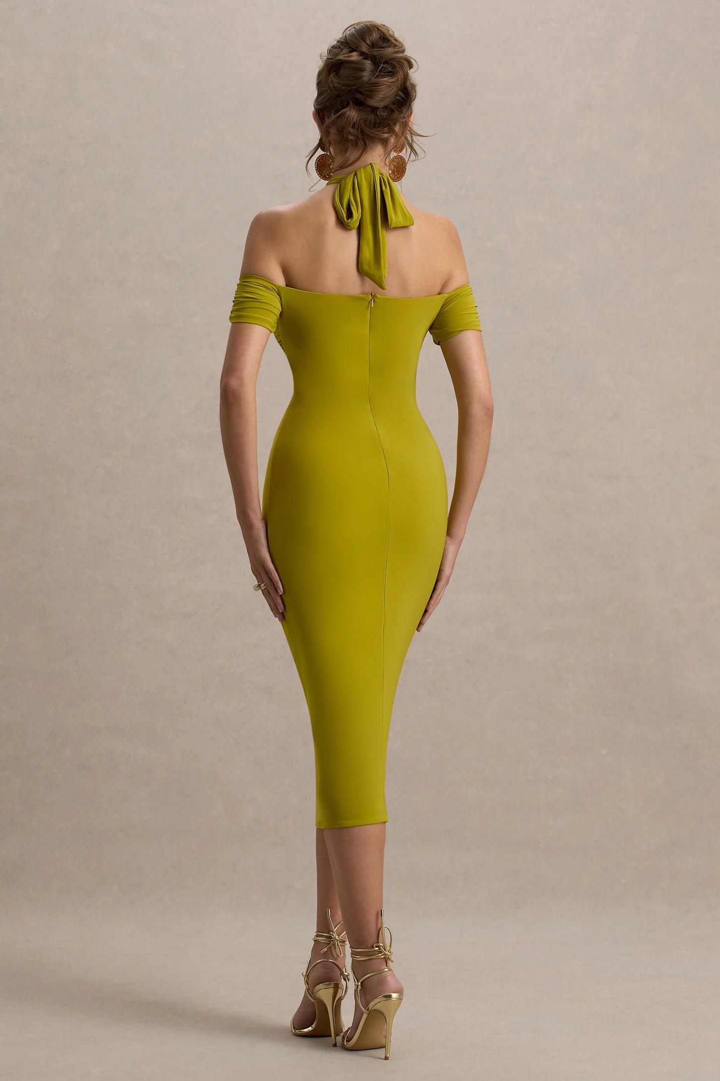 Selvina Green Cut-Out Halter-Neck Midi Dress