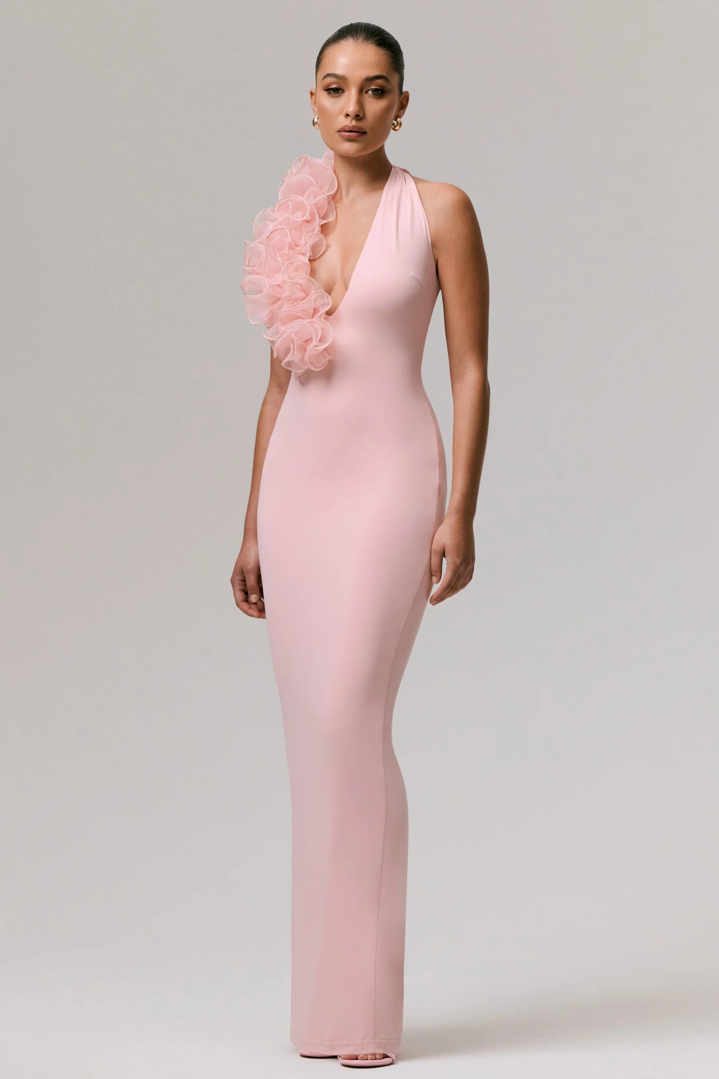 Harriet Pink Plunge-Neck Maxi Dress With Floral Detail