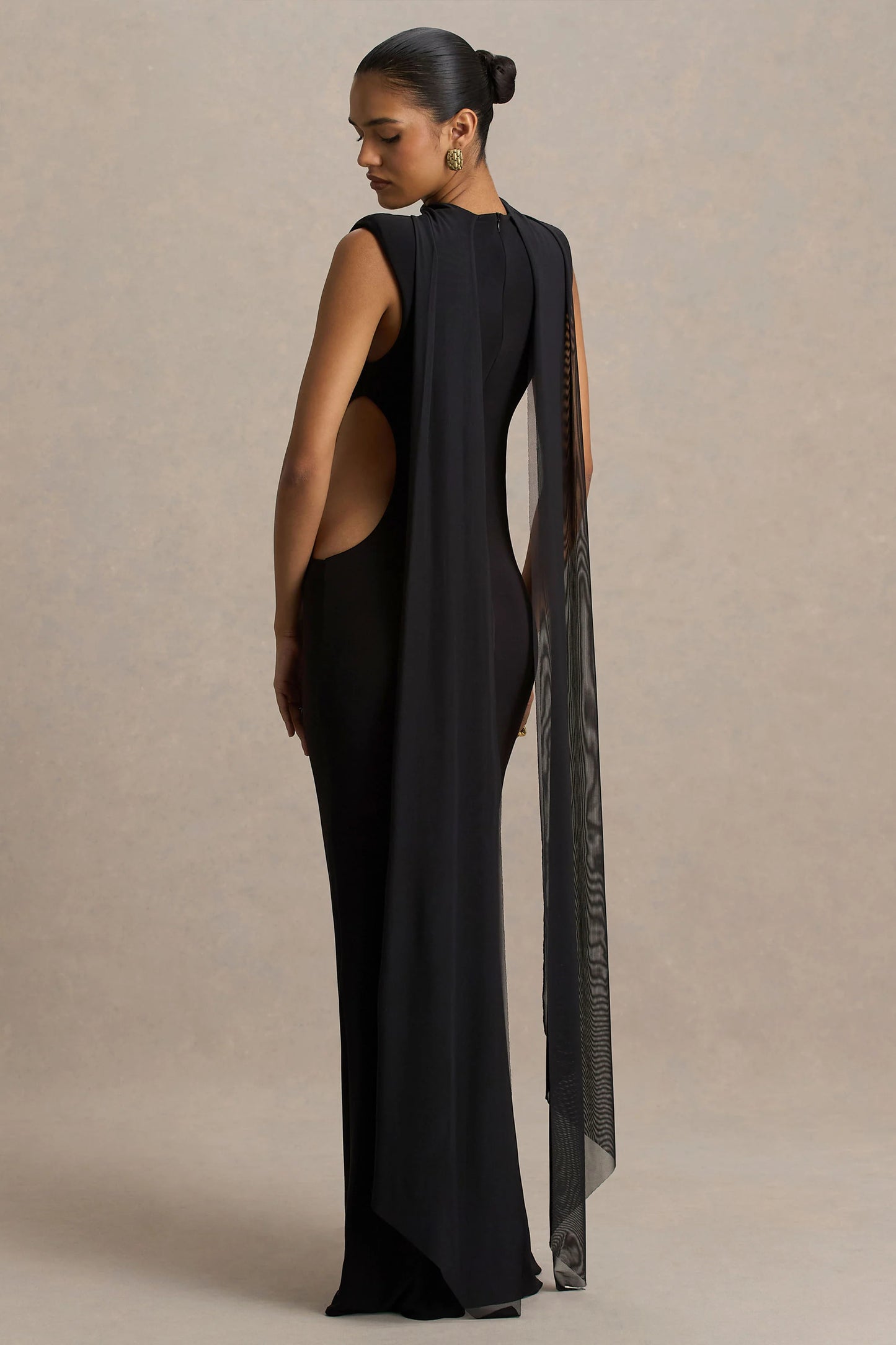 Katara Black High-Neck Maxi Dress With Body Cut-Out Details