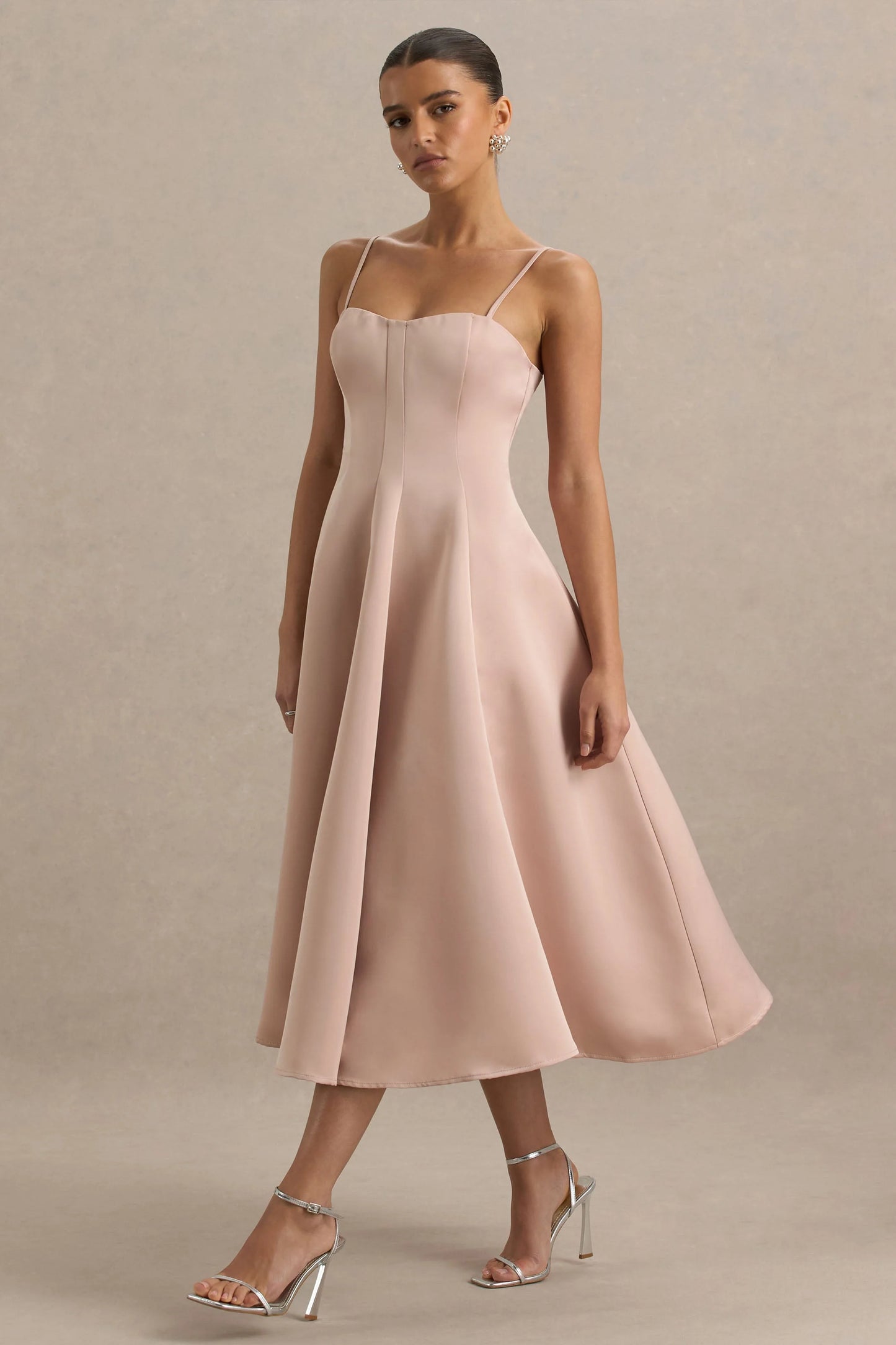 Mally Rose Pink Satin Sweetheart A-Line Midi Dress