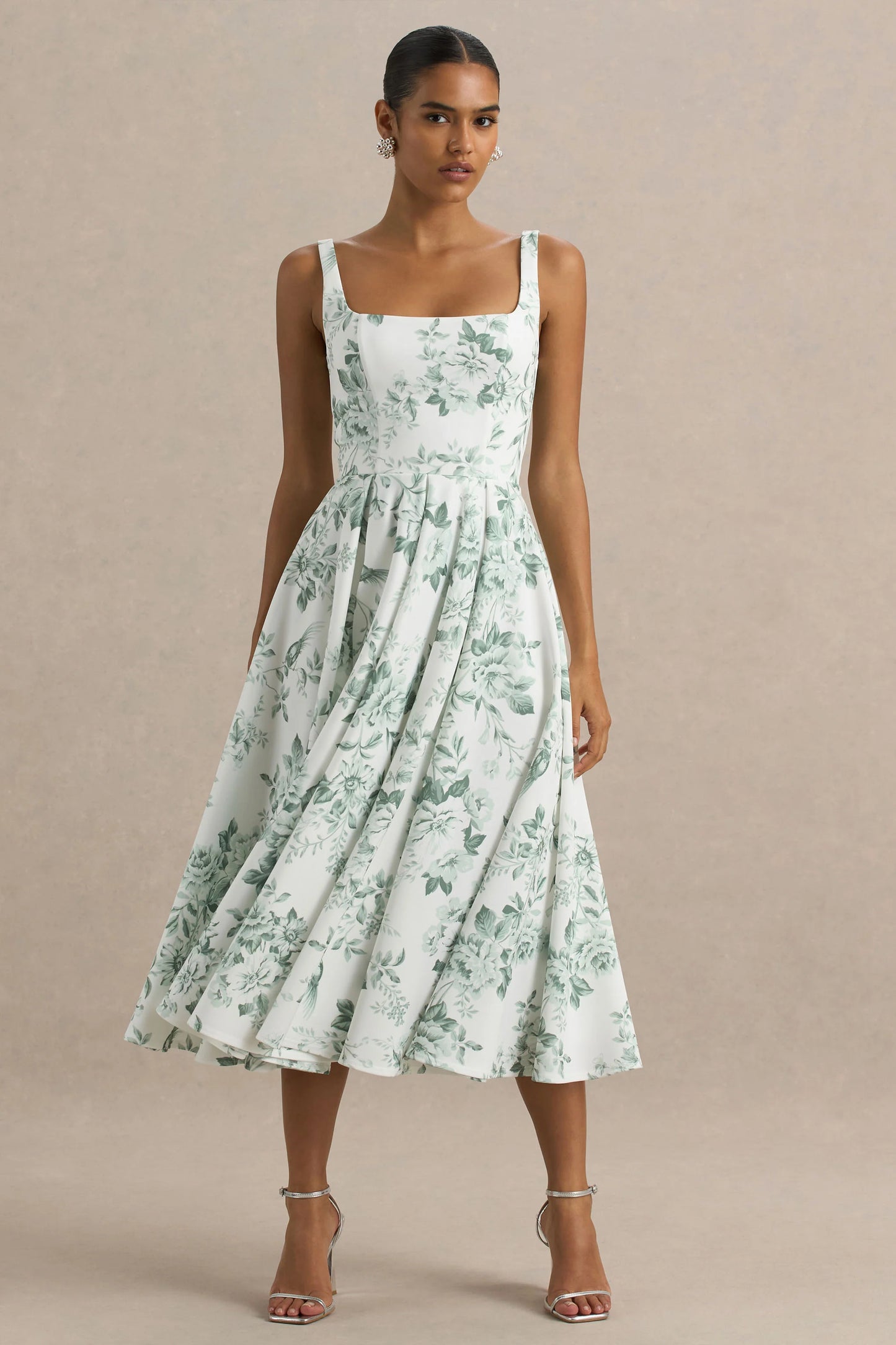 Lissa Green Porcelain Print Square-Neck Midi Dress