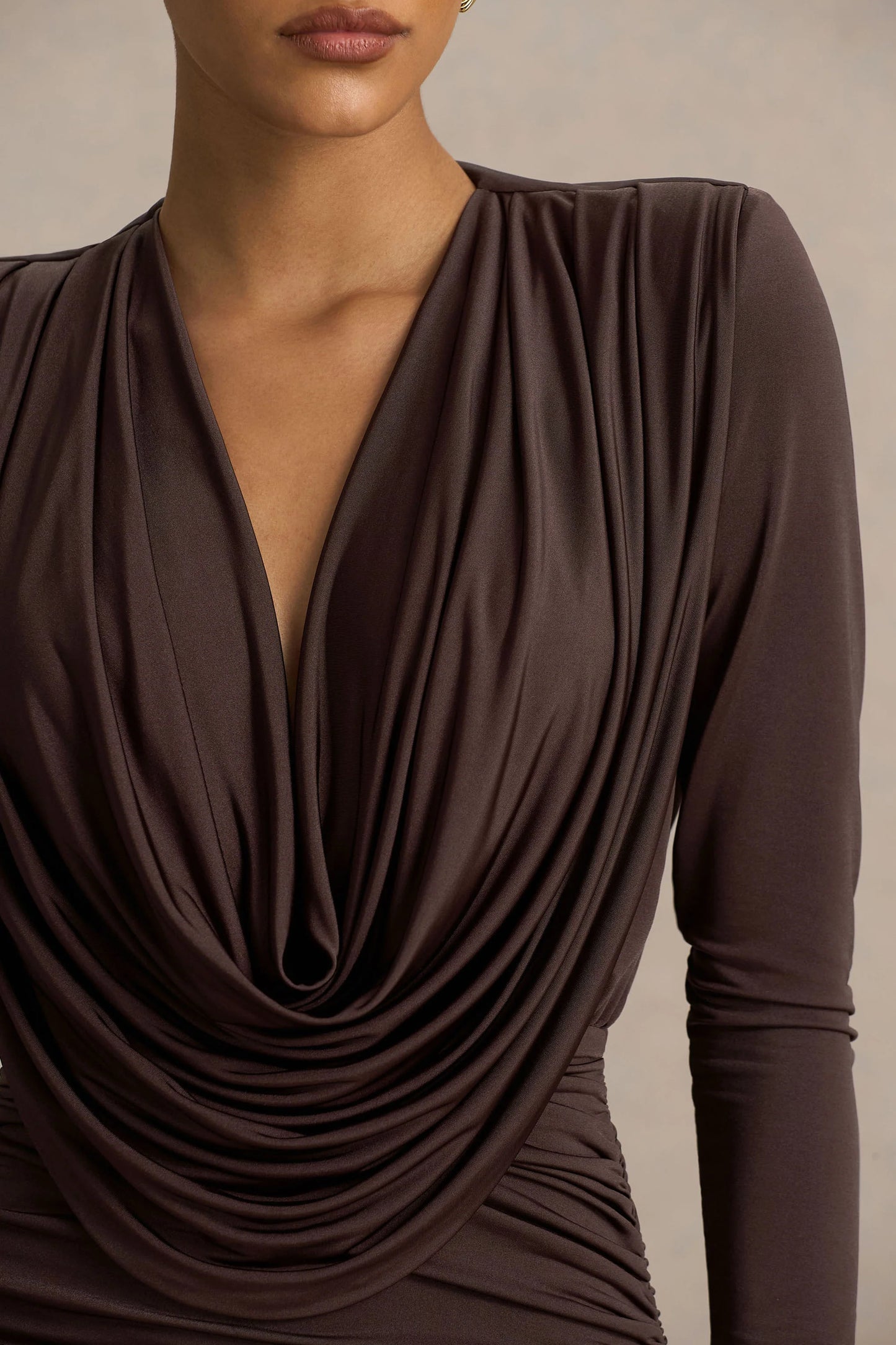 Ciela Brown Extreme Plunge-Neck Mini Dress
