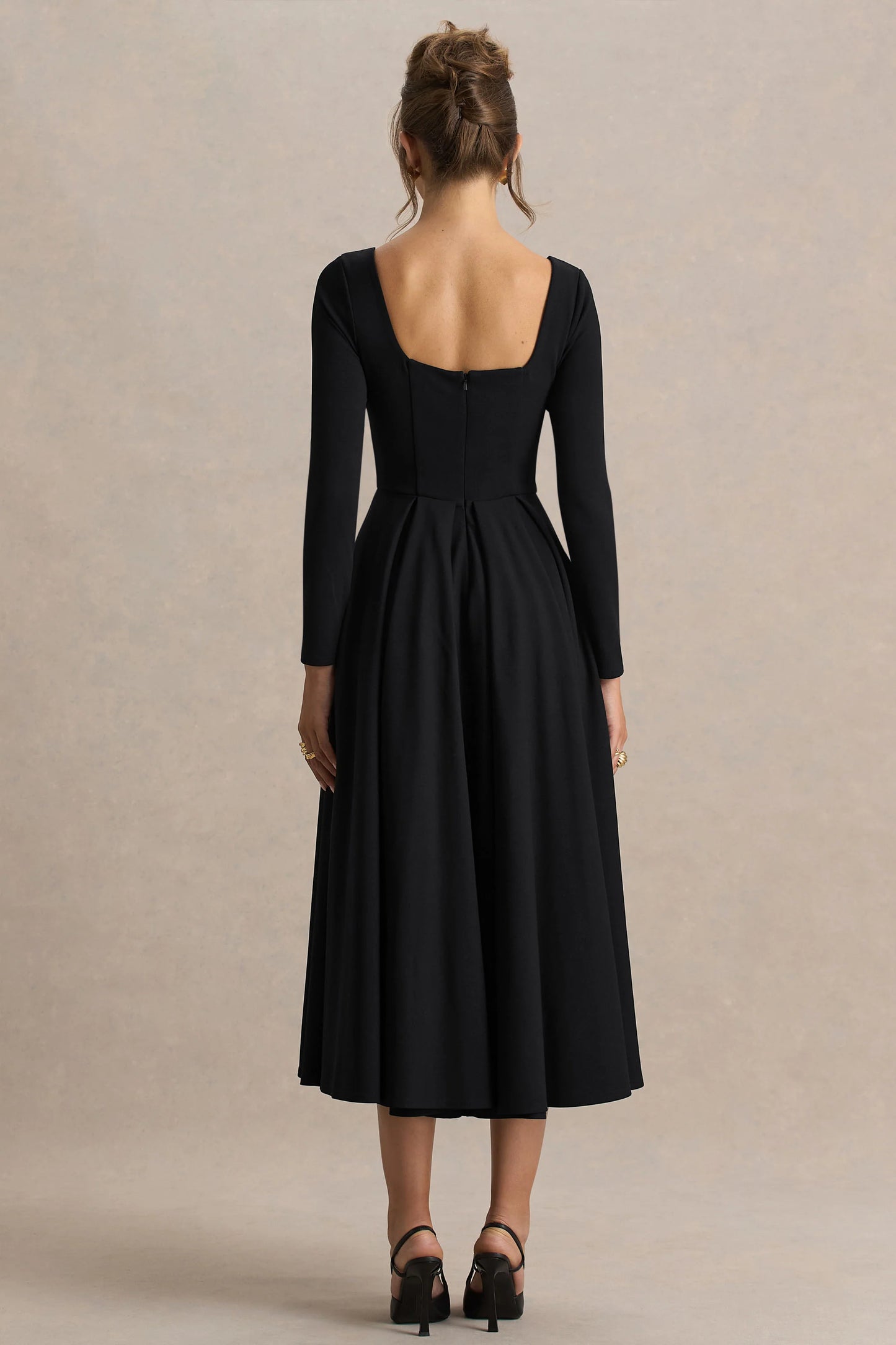 Alison Black Square-Neck A-Line Midi Dress