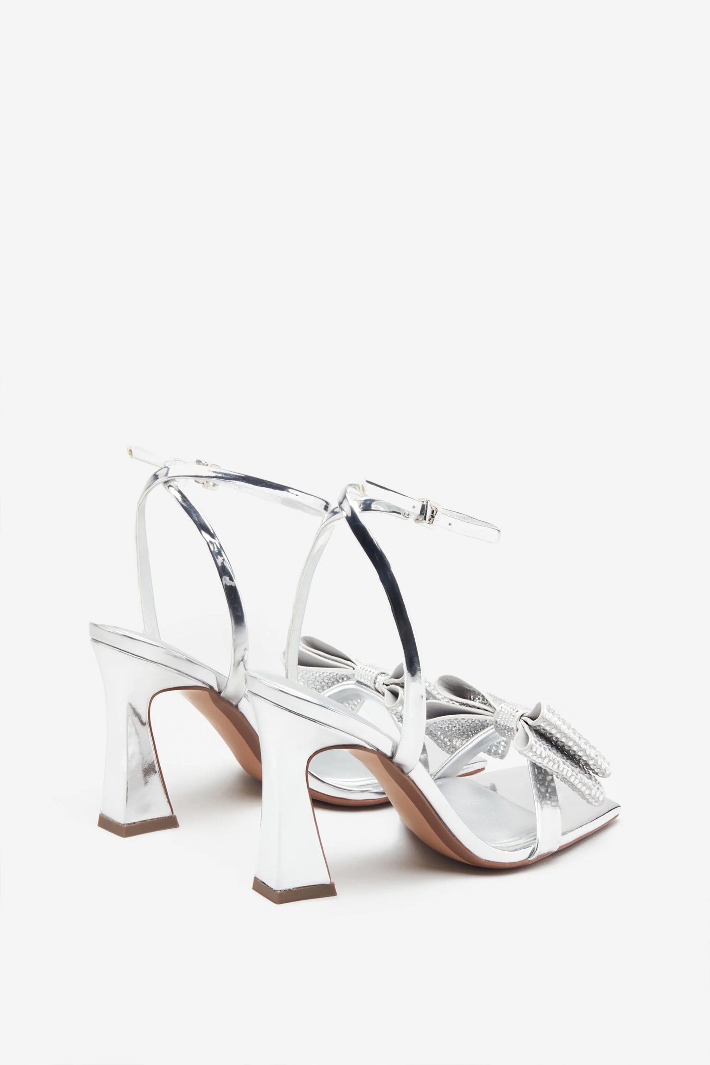 Headlines Silver Ankle Strap Heeled Sandals With Diamante Bows