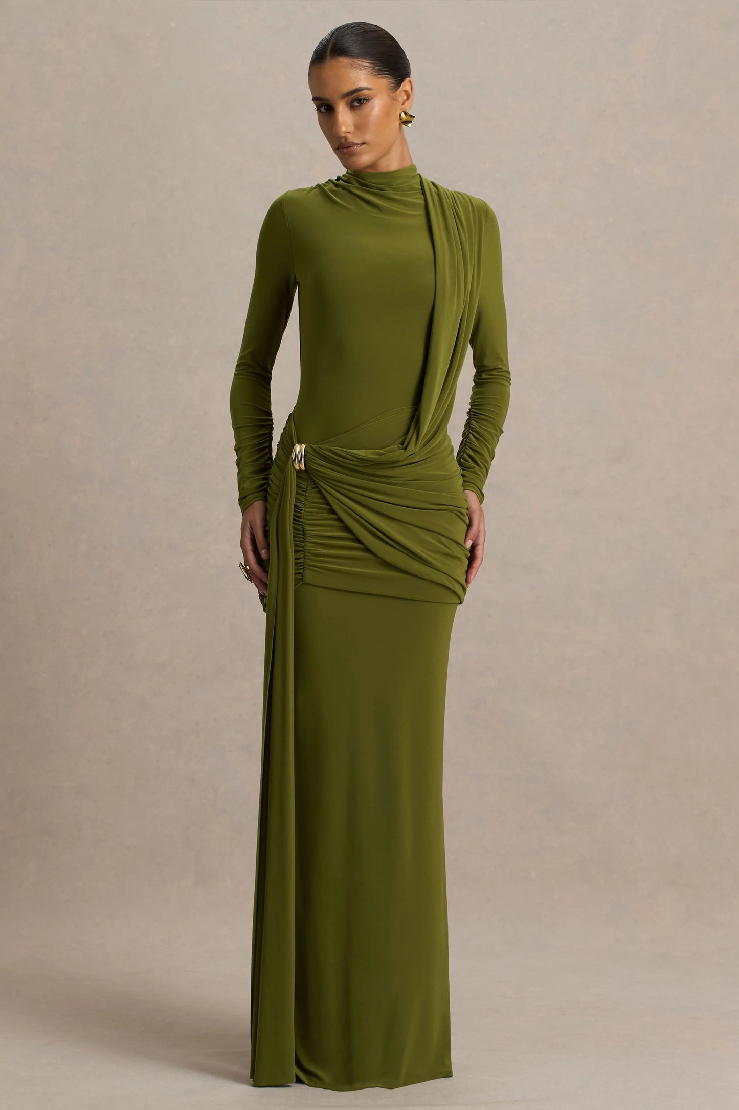 Melissa Olive Long-Sleeve Wrap Maxi Dress With Draped Detailing