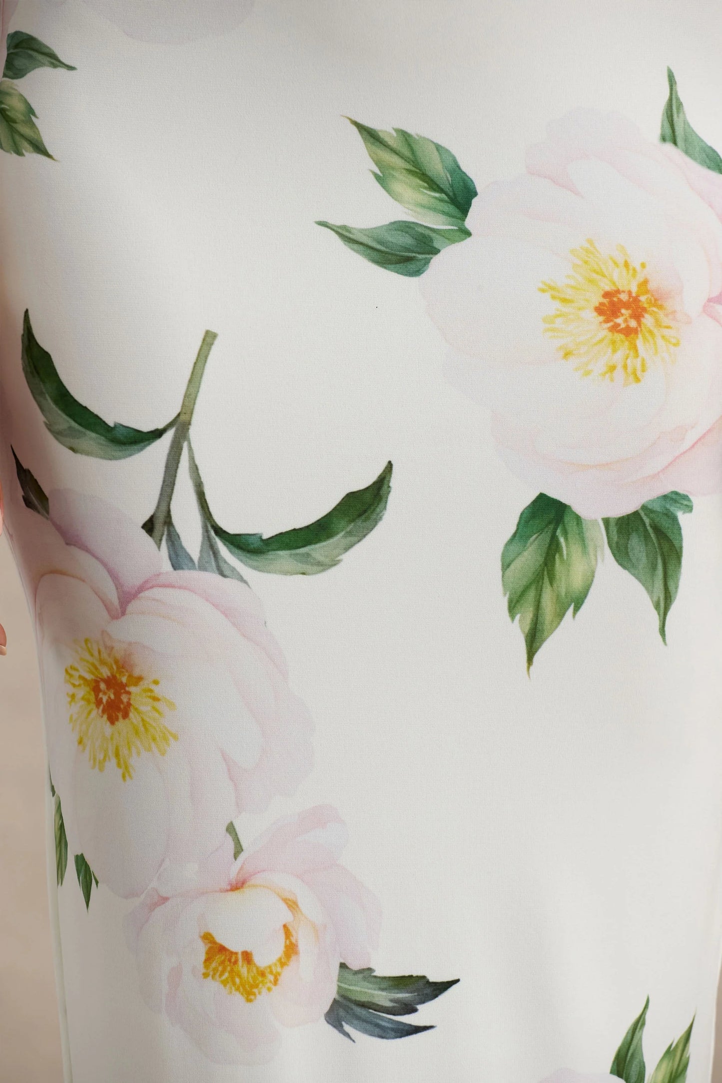 Capri White Rose Print Bardot-Neck Maxi Dress With Ruched Detailing