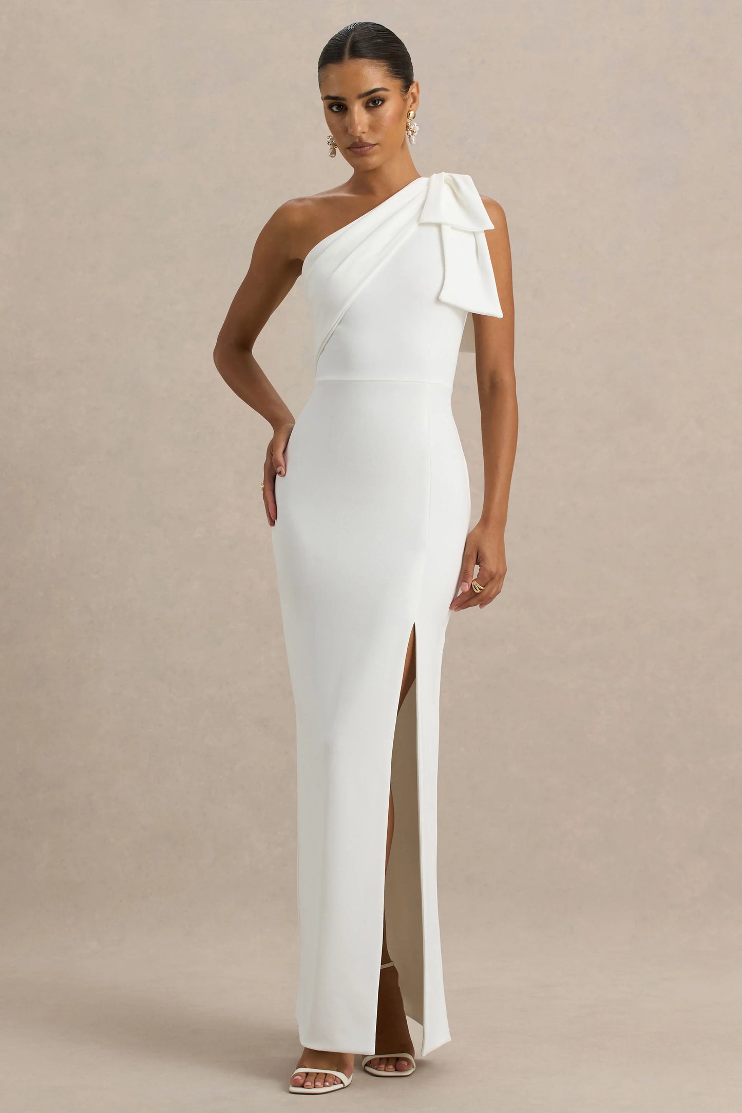 Kiri White One-Shoulder Bow Maxi Dress