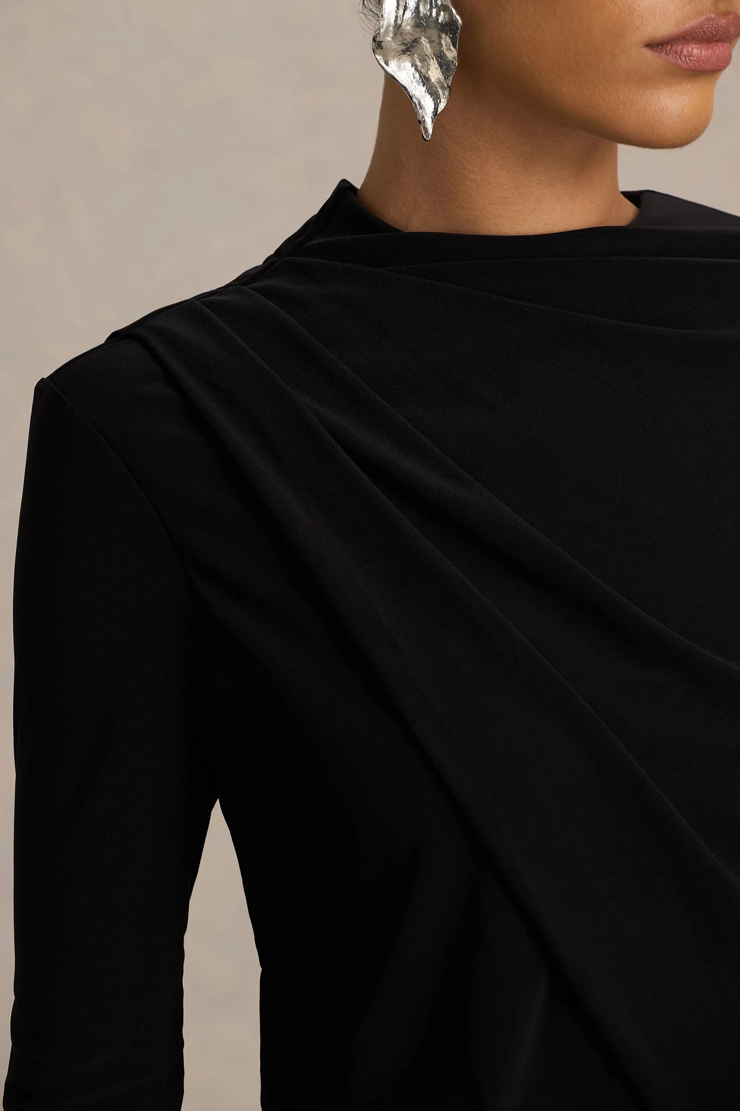 Celeste Black Long-Sleeve Mini Dress With Cape Sleeve