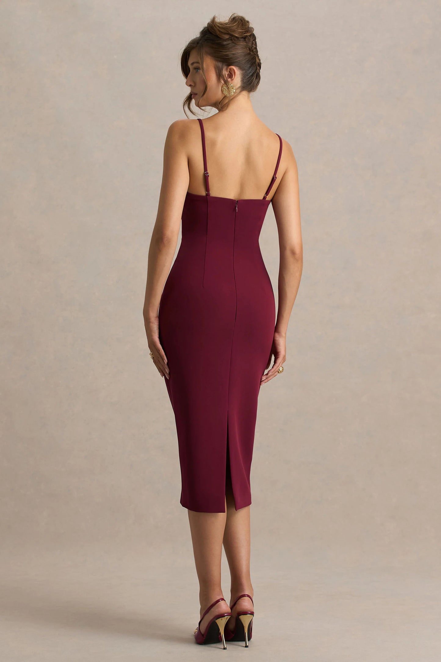 Baylor Burgundy Midi-Dress With Removable Cape