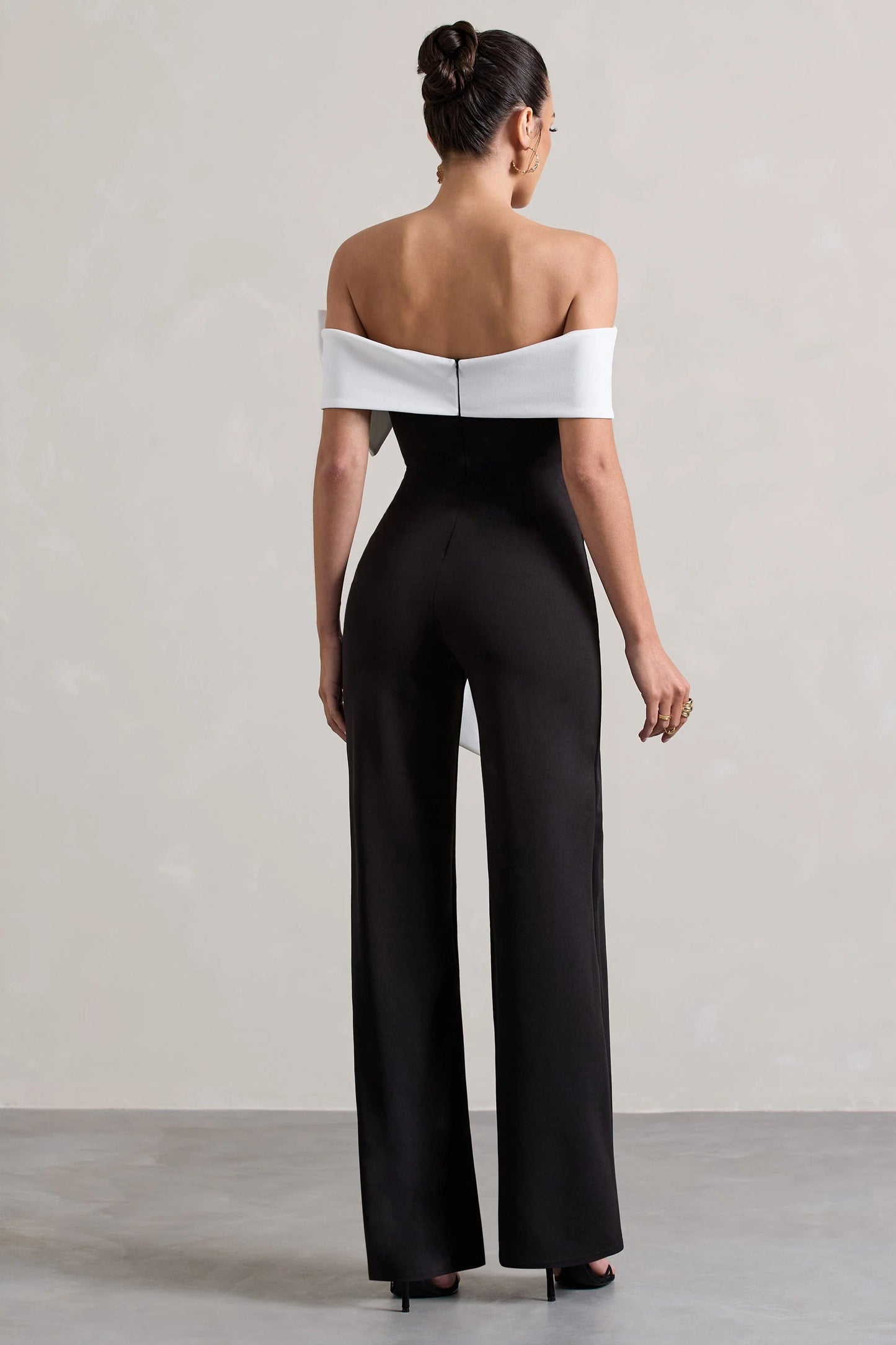 Bower Black Bardot Straight-Leg Jumpsuit With Bow