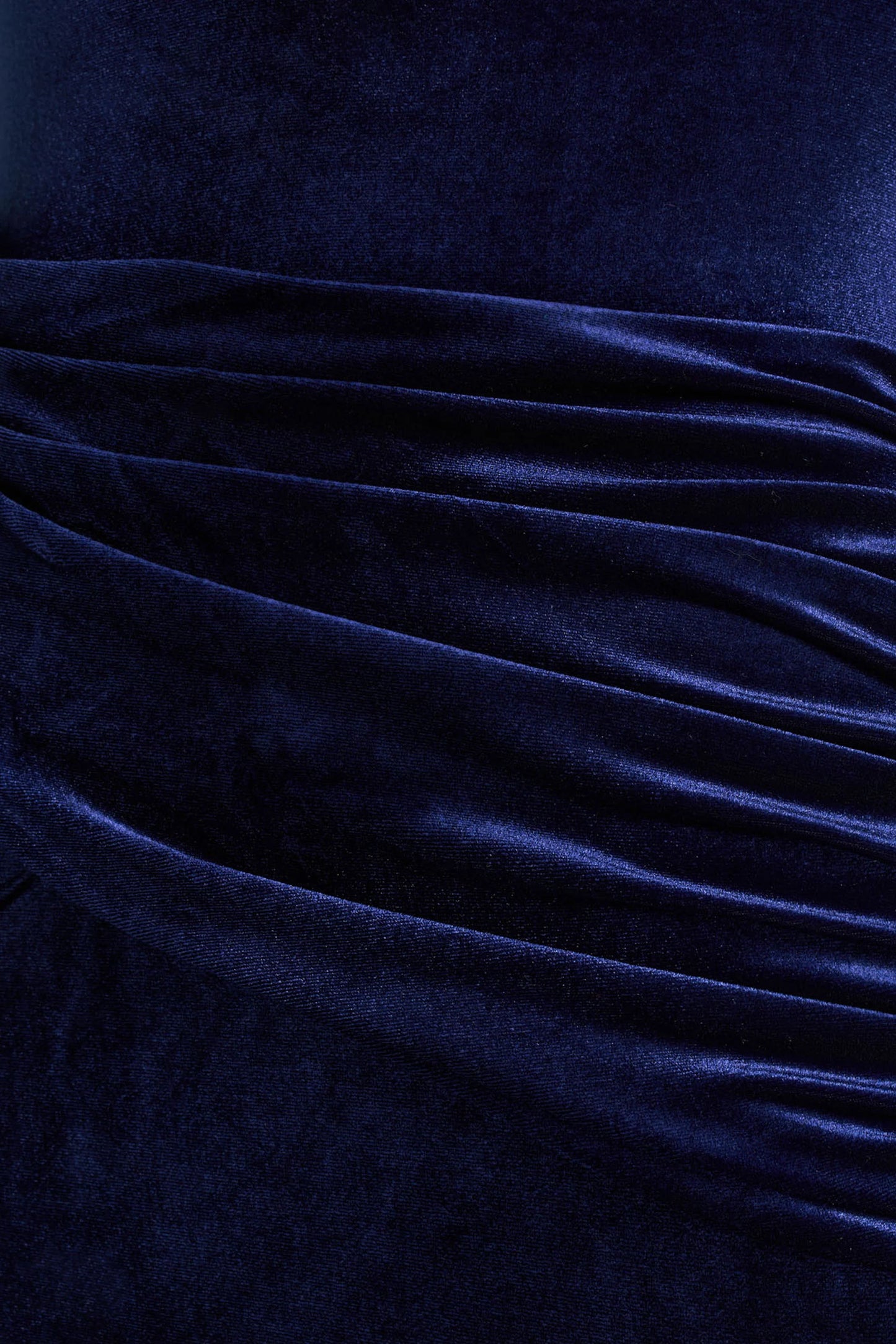Eirene Blue Velvet Asymmetric-Neck Midi Dress