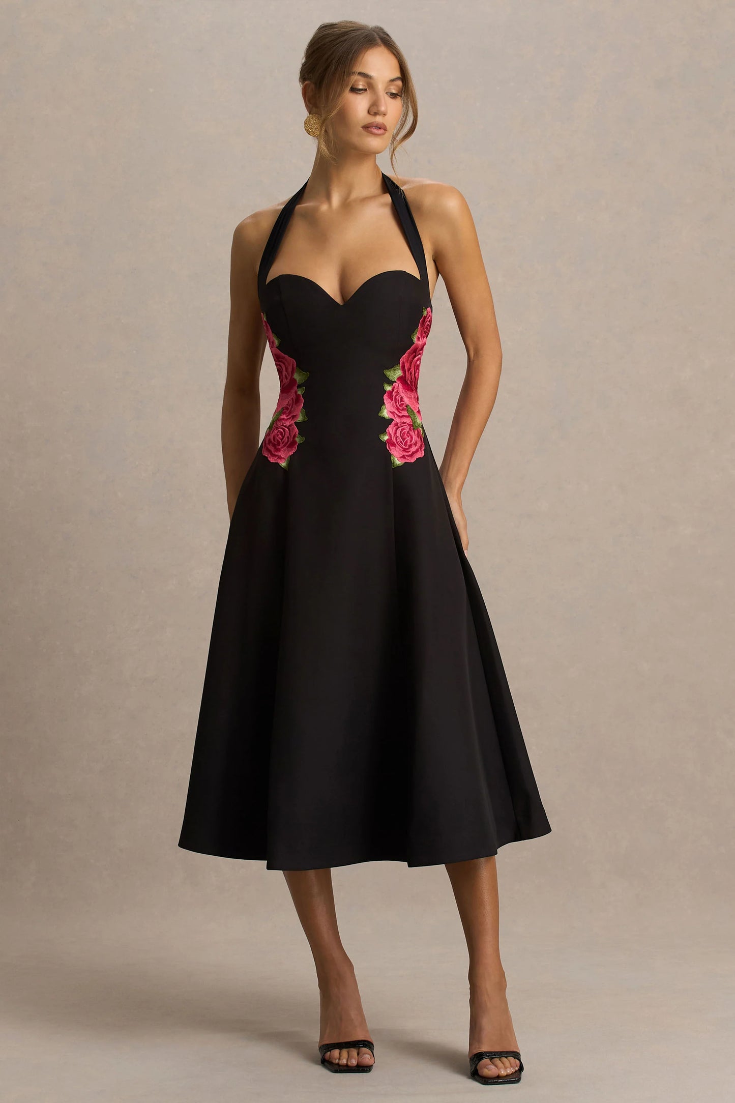 Tillie Black Halter-Neck Midi Dress