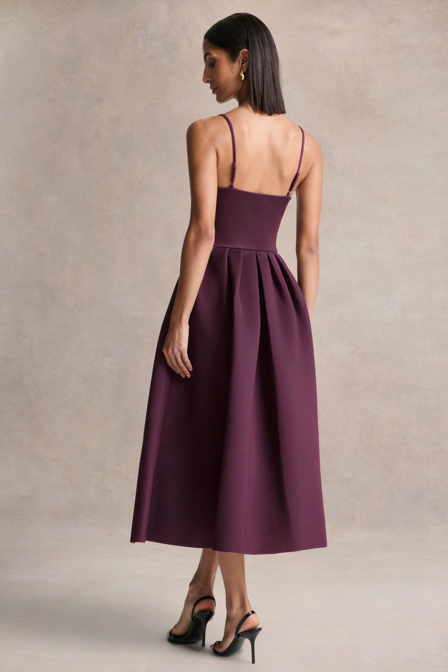 Jamila Plum Scoop-Neck Midi Dress