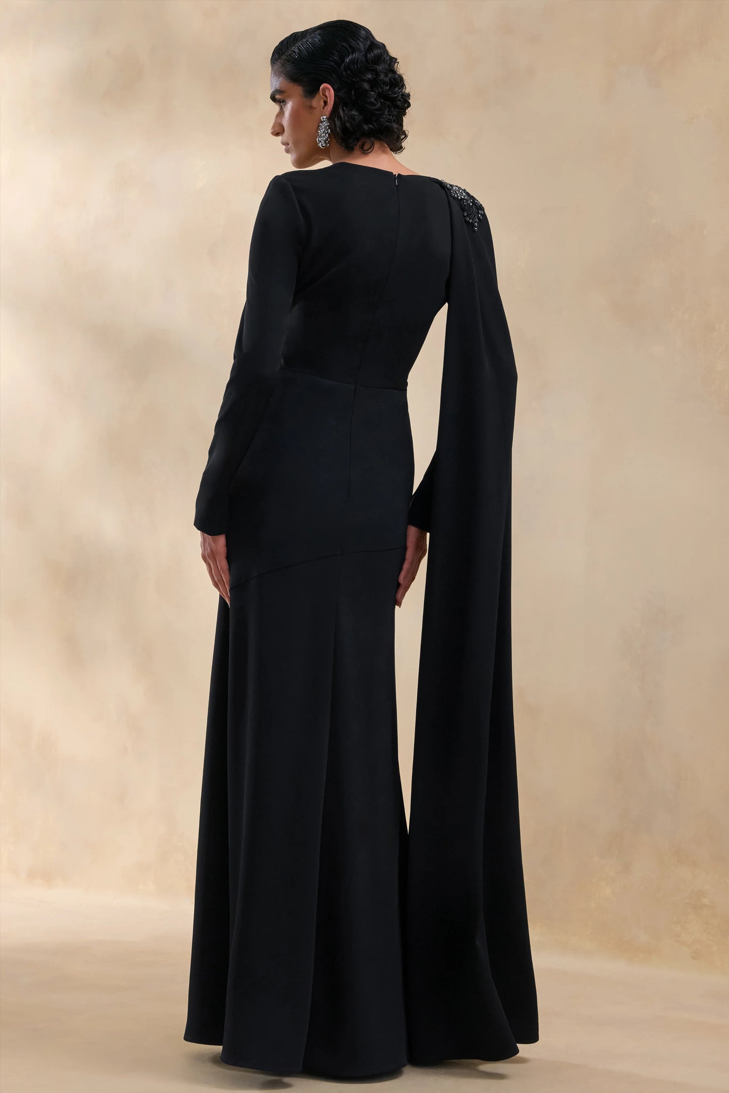 Reese Black High-Neck Maxi Dress With Embellished Detail and Sash