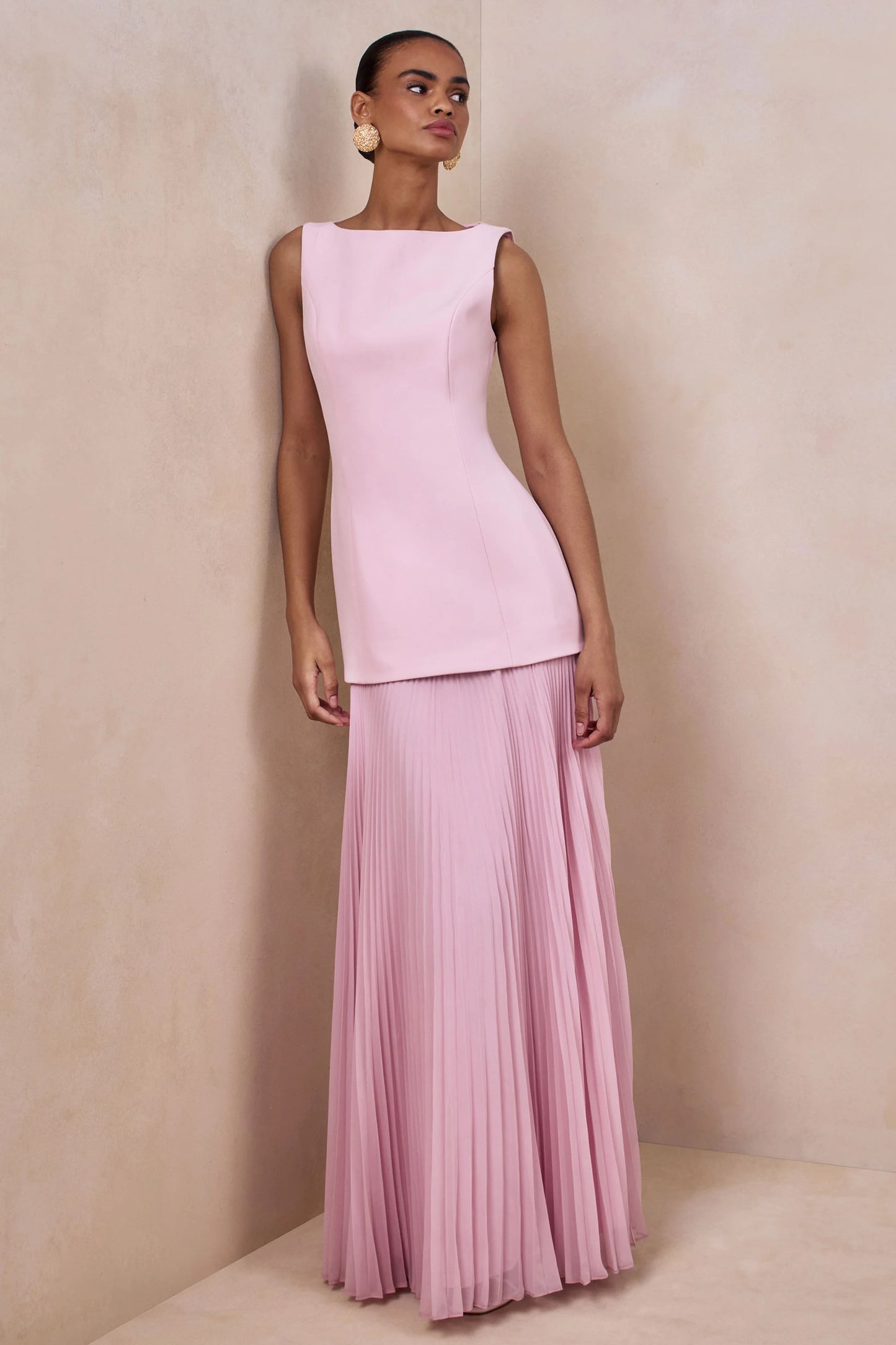 Hadley Light-Pink Boat-Neck Maxi Dress With Drop-Waist
