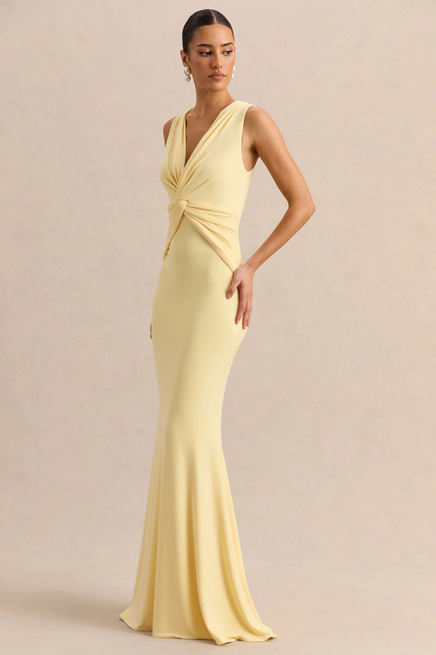 Holly Lemon Plunge-Neck Maxi Dress With Twist-Detail