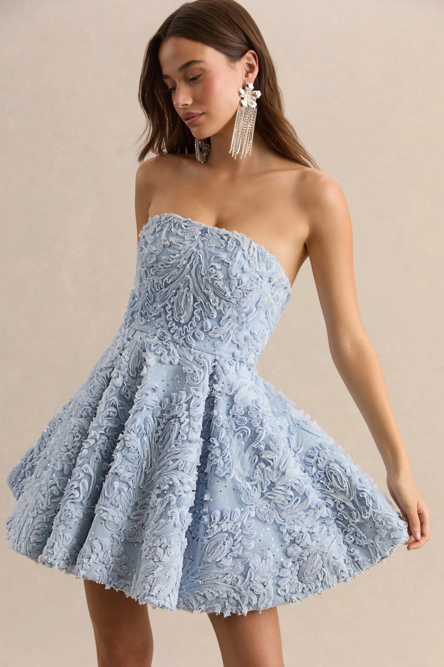Zosia Blue Mesh Bandeau Mini Dress