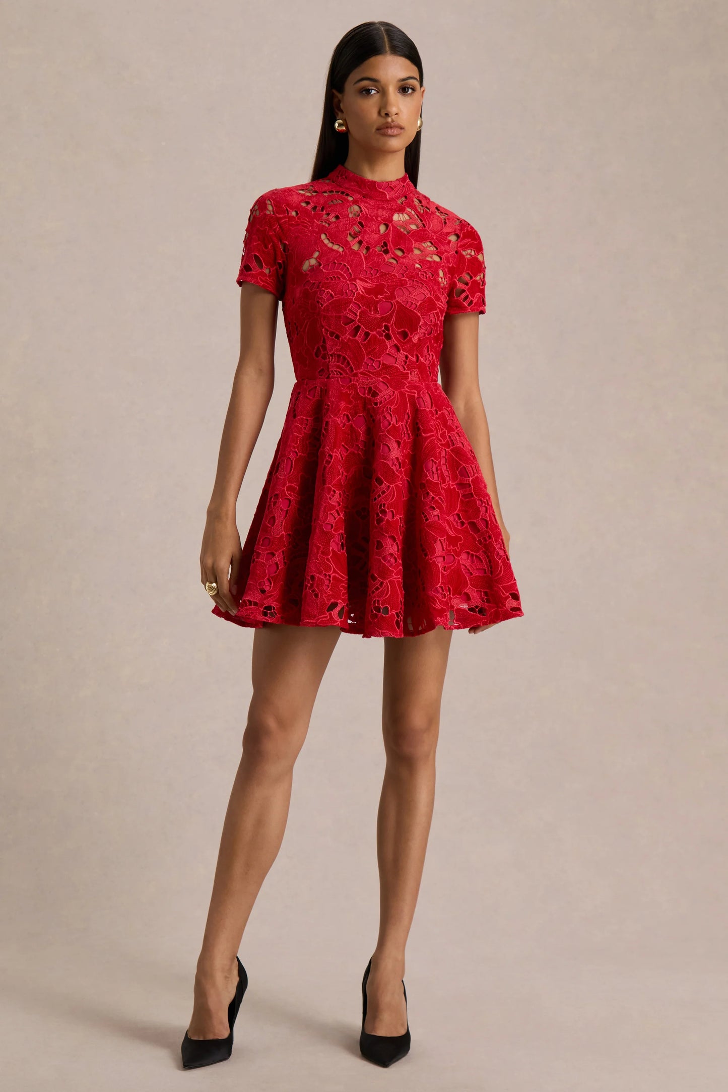 Roam Red Lace High-Neck Mini Dress