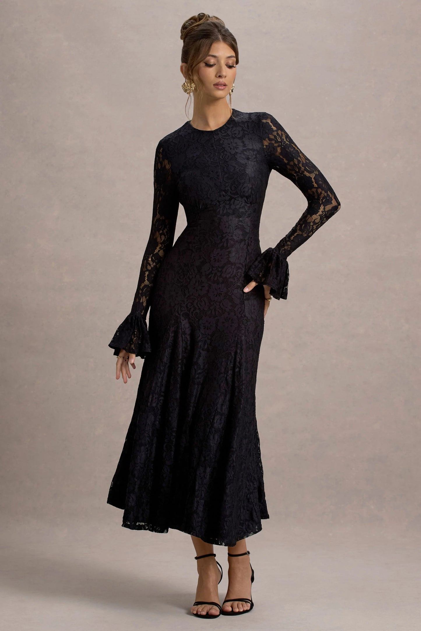 For Life Black Lace Long-Sleeve Midi Dress