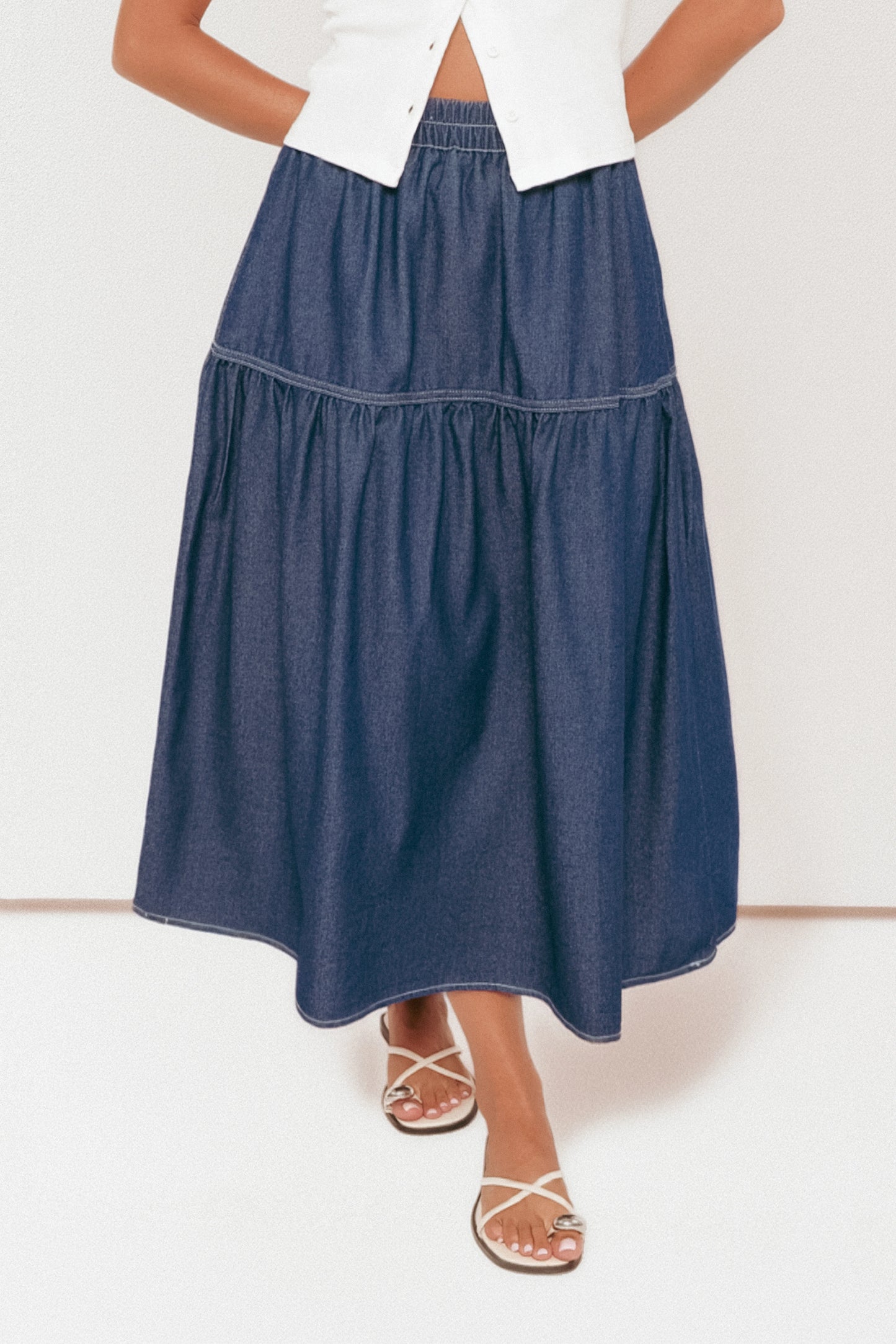 Meadow Midi Denim Skirt - Dark Wash