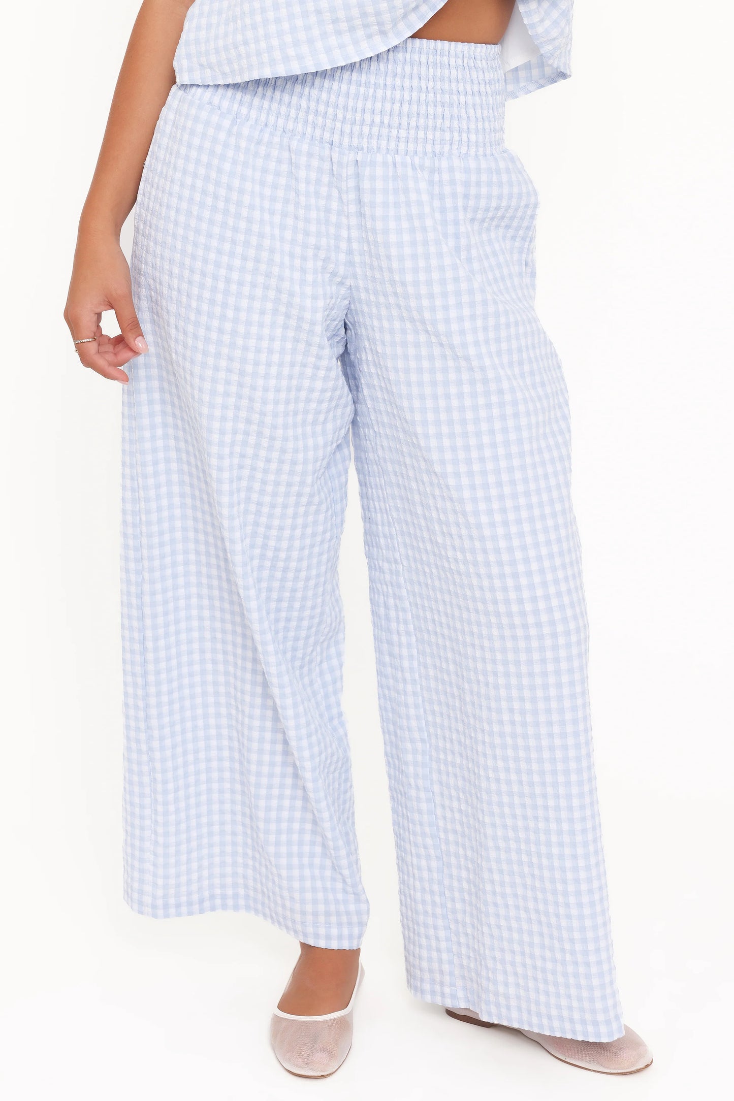 Jillian Smocked Pant Set - Blue Gingham