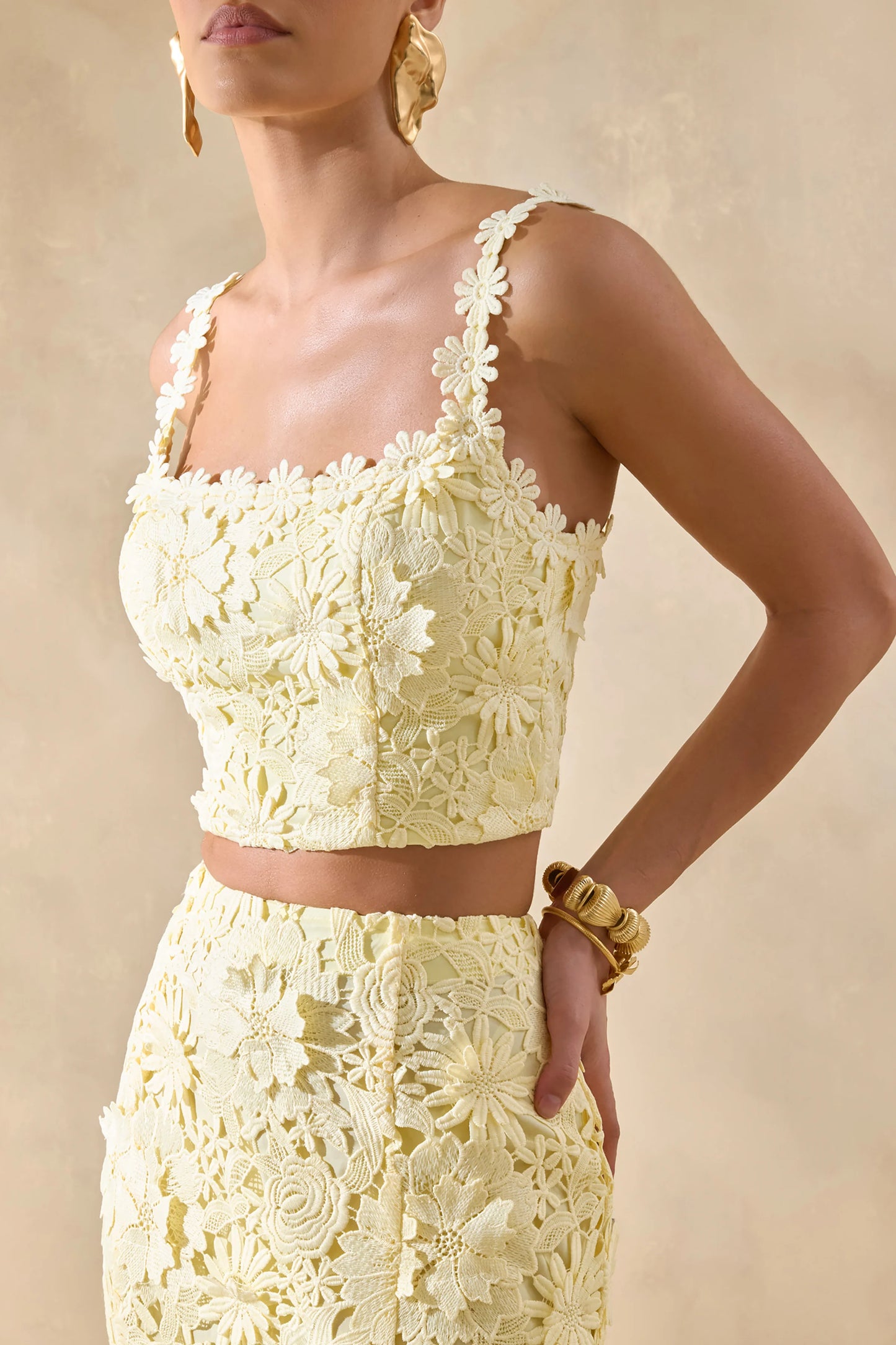 Blythe Lemon Lace Square-Neck Crop-Top