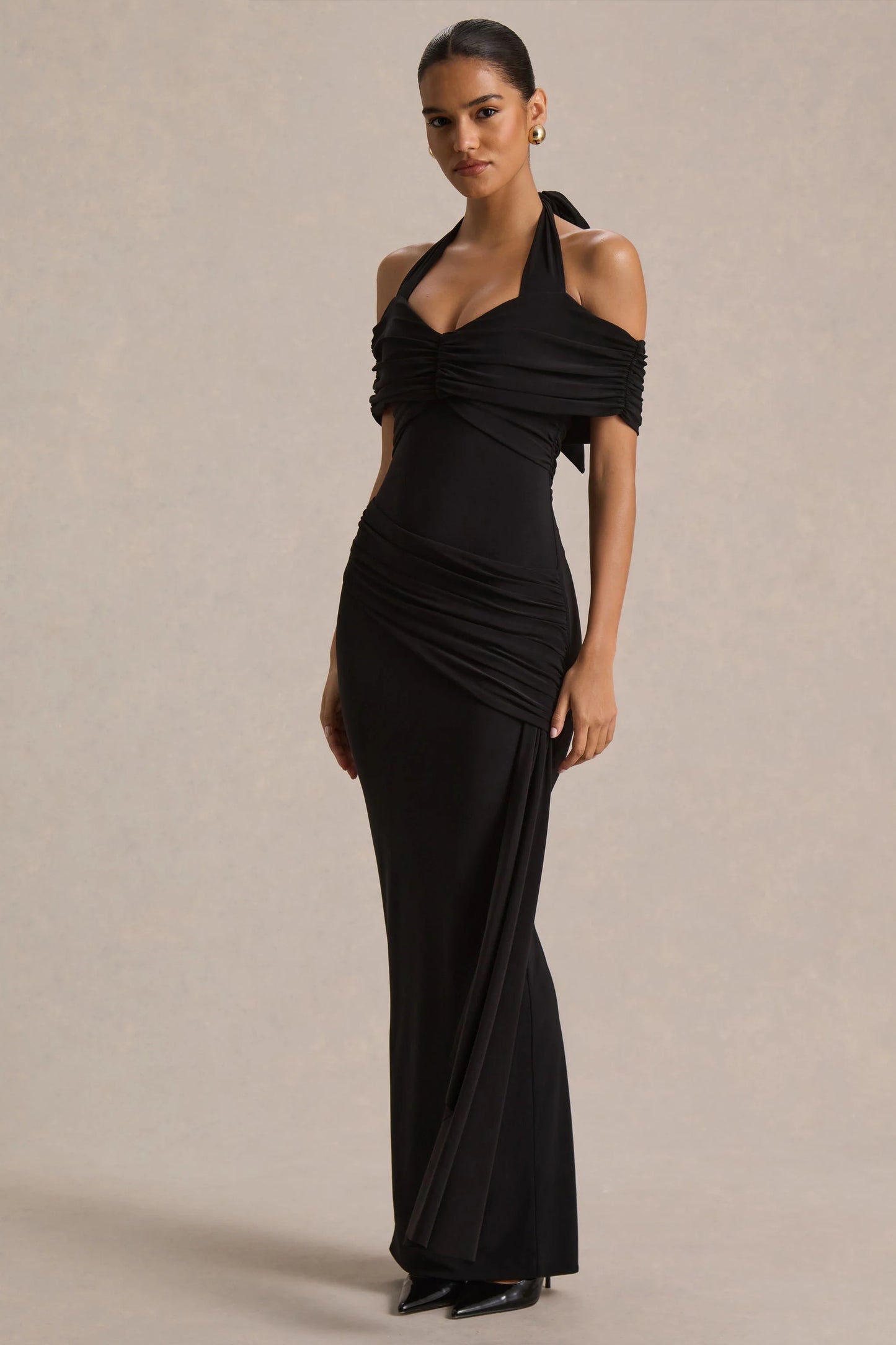 Camille Black Bardot-Neck Maxi Dress