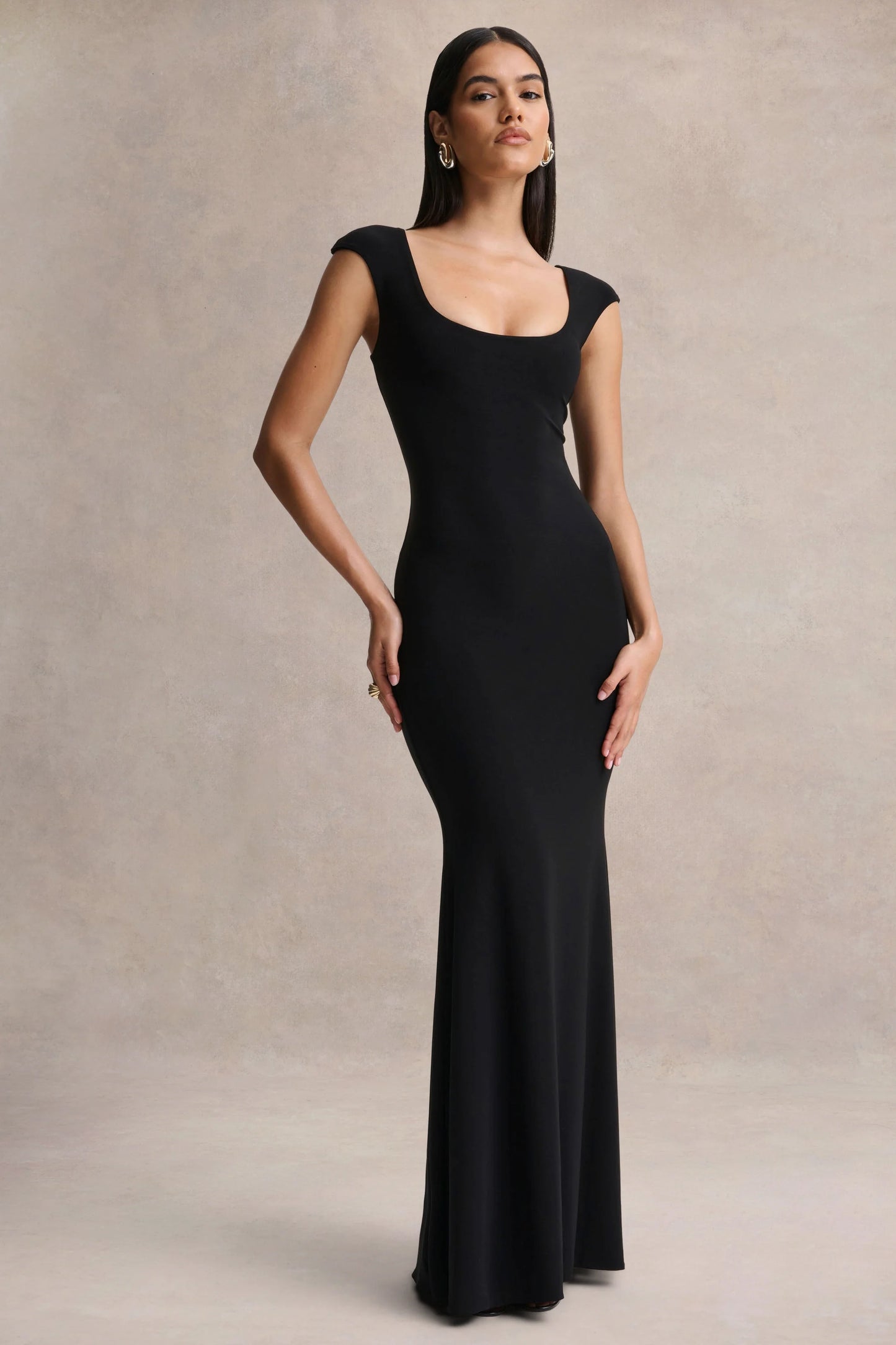 Piper Black Square-Neck Maxi Dress With Cap-Sleeves