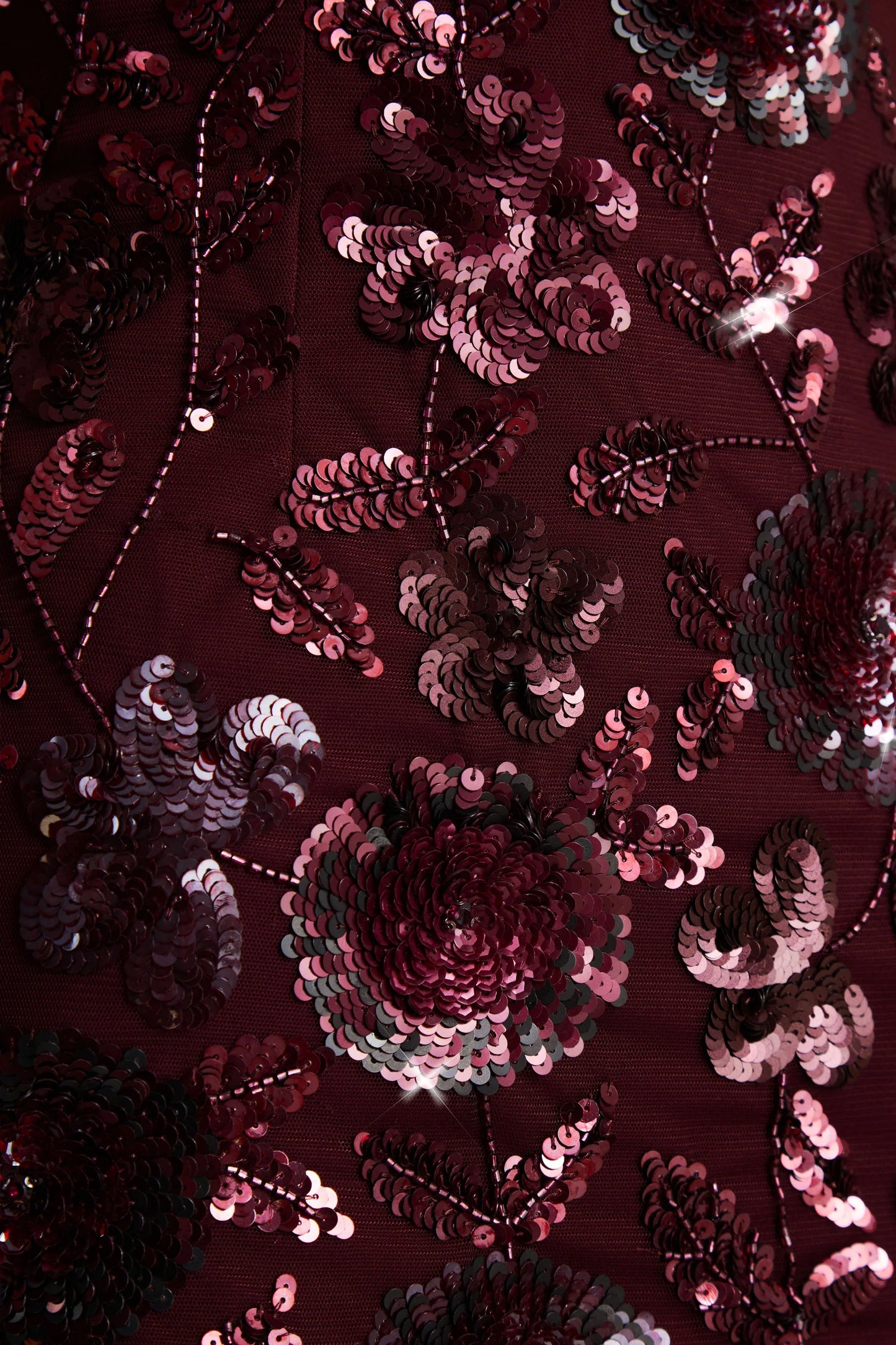 Moonshine Burgundy Floral Sequin Embellished Square-Neck Mini Dress