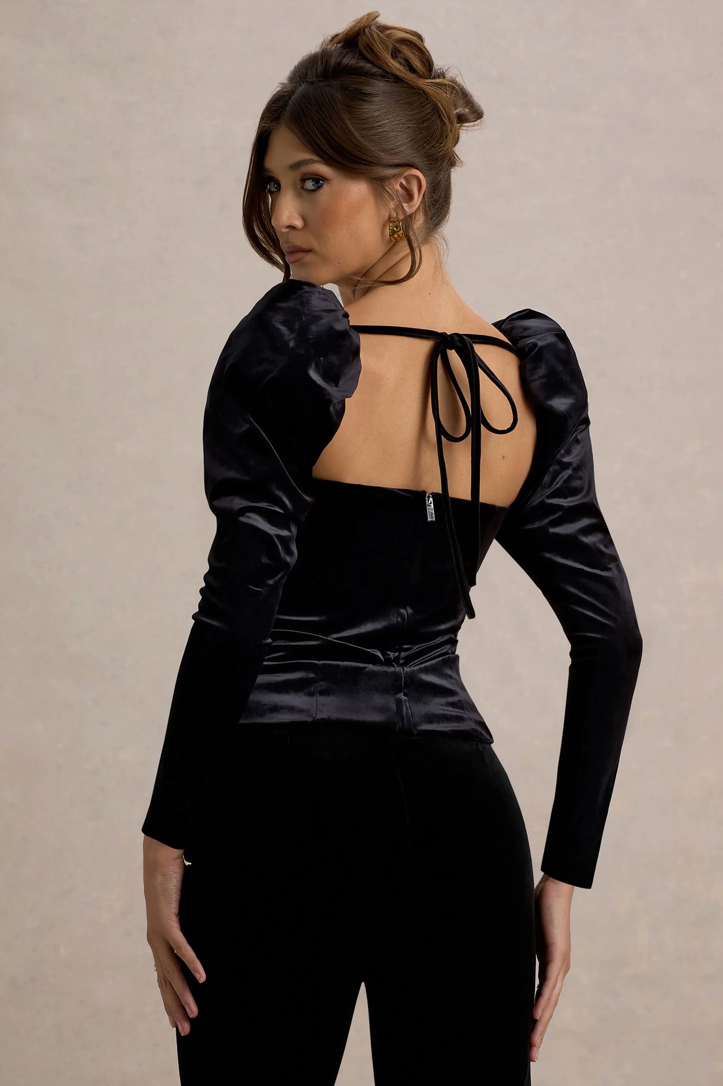 Tazmin Black Velvet Embellished Square-Neck Top