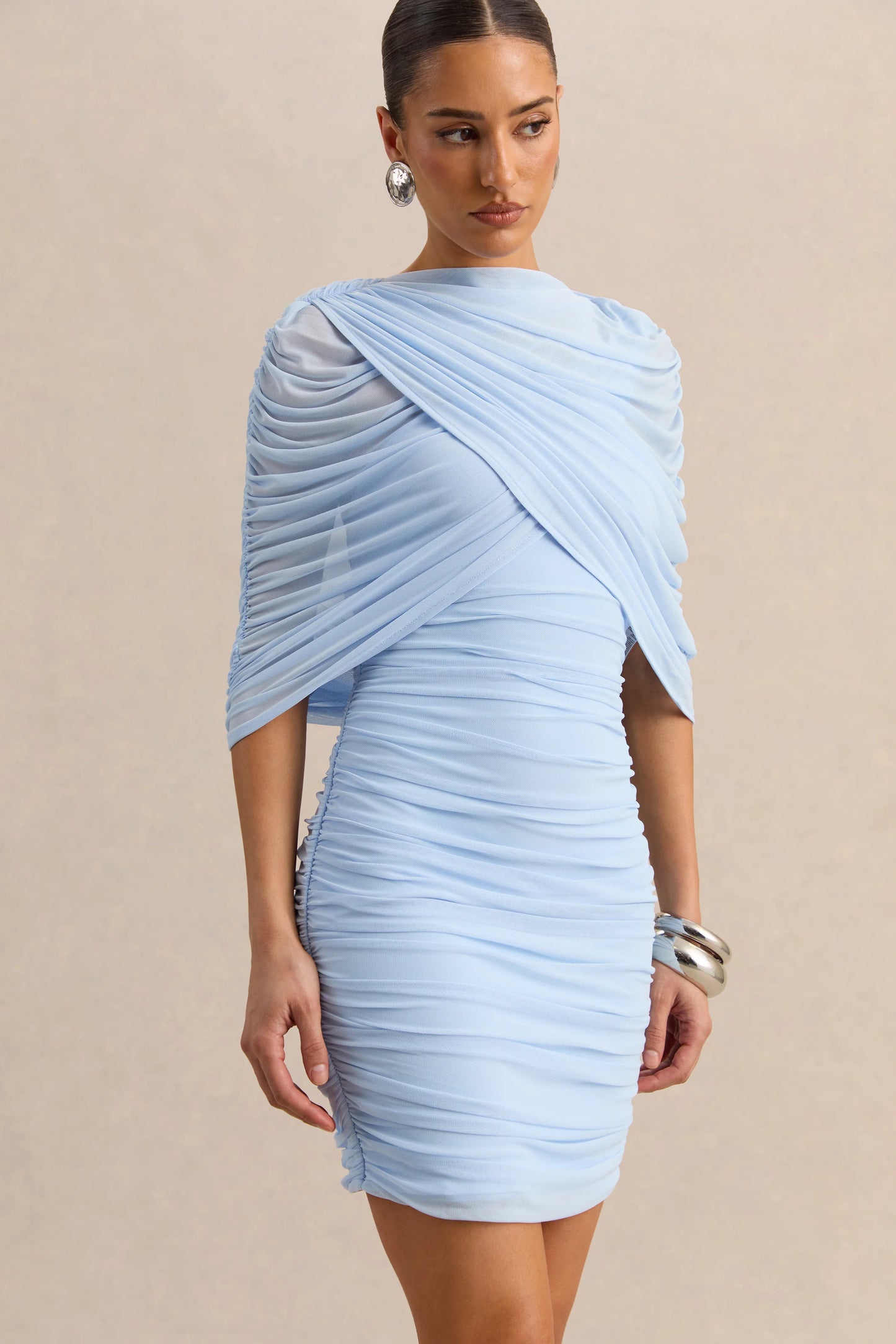 Magoria Powder Blue Mesh Round-Neck Cape