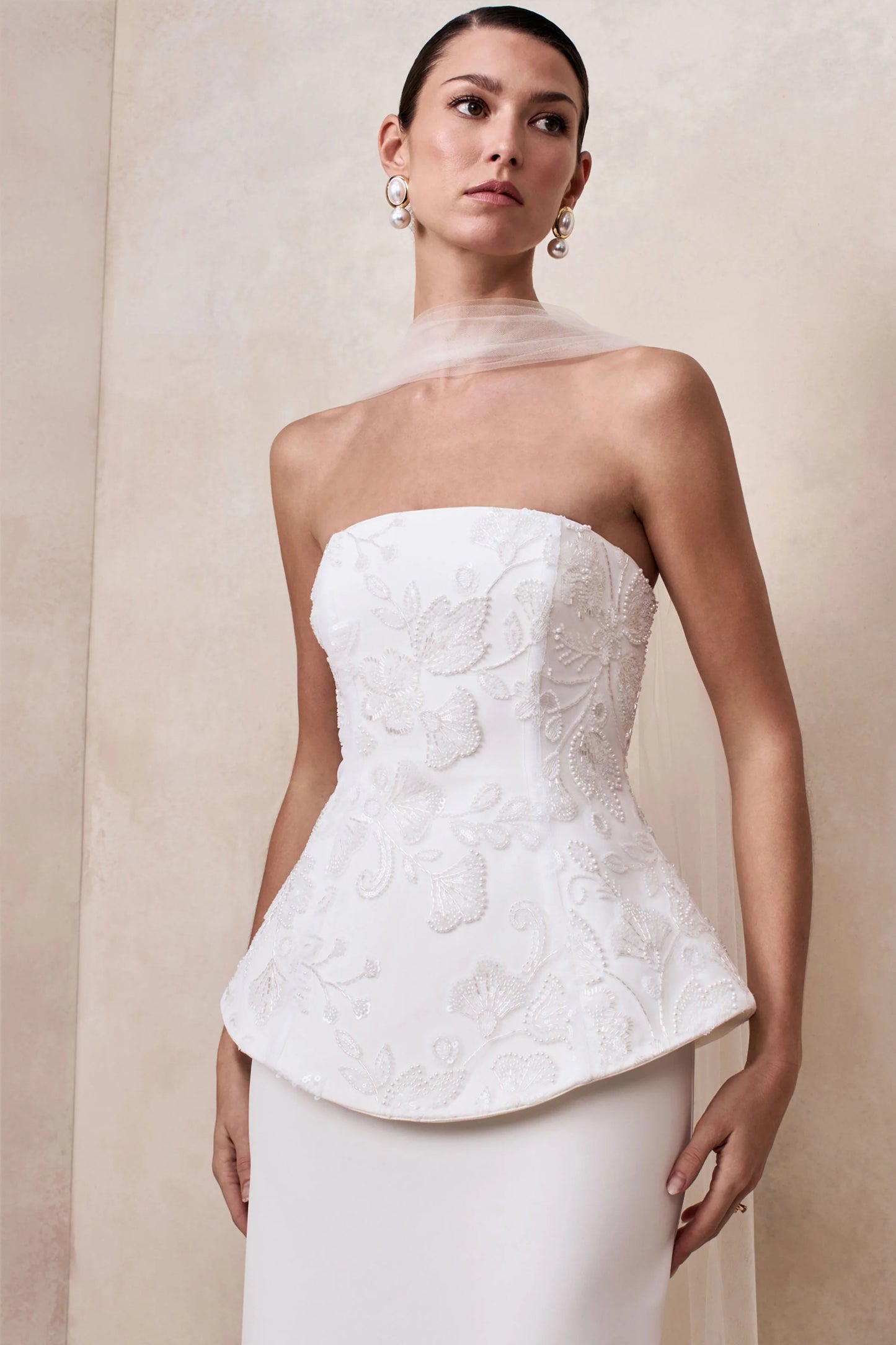 Naira White Satin Bandeau Corset Maxi Dress