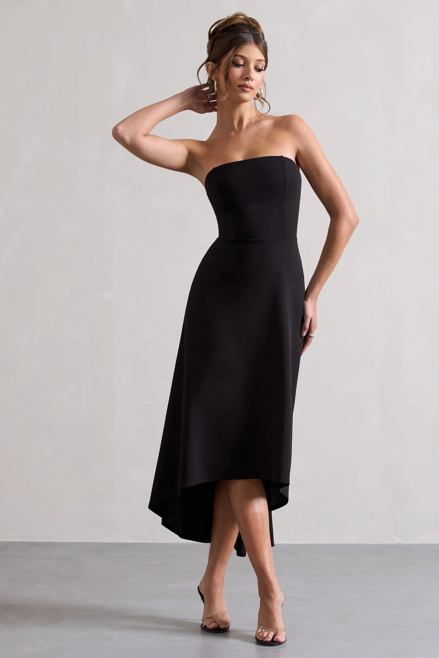 Ariela Black Bandeau High-Low Midi Dress