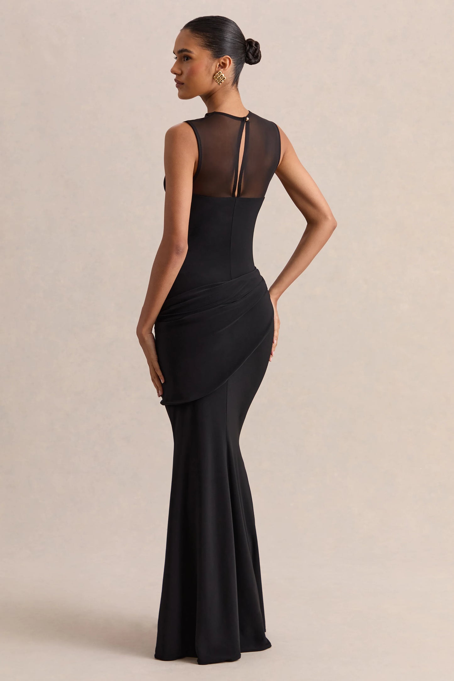 Lyssy Black High-Neck Maxi Dress With Mesh-Detail