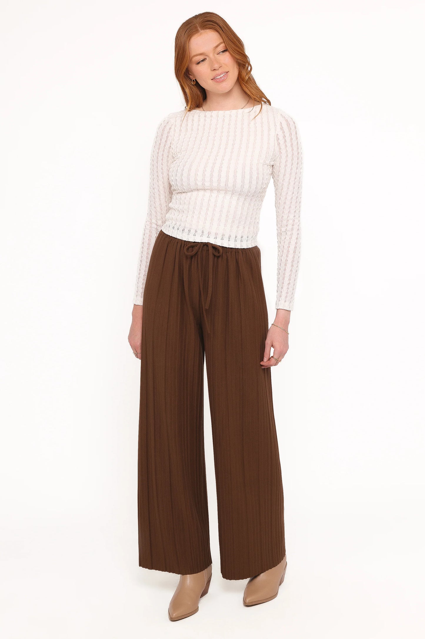 Davis Pleated Knit Pant - Brown