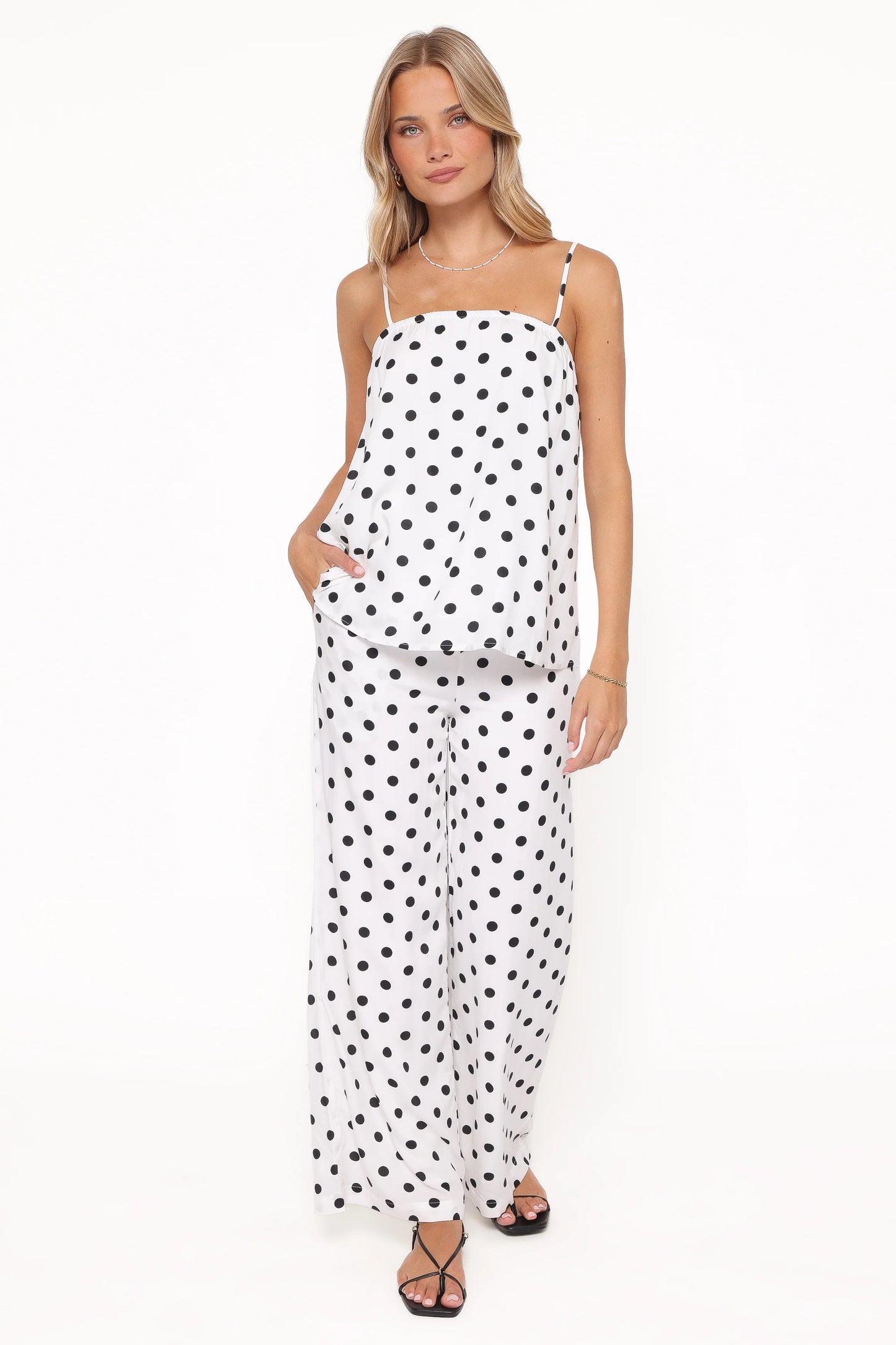 Kristy Pant Set - White/Black Polka Dot