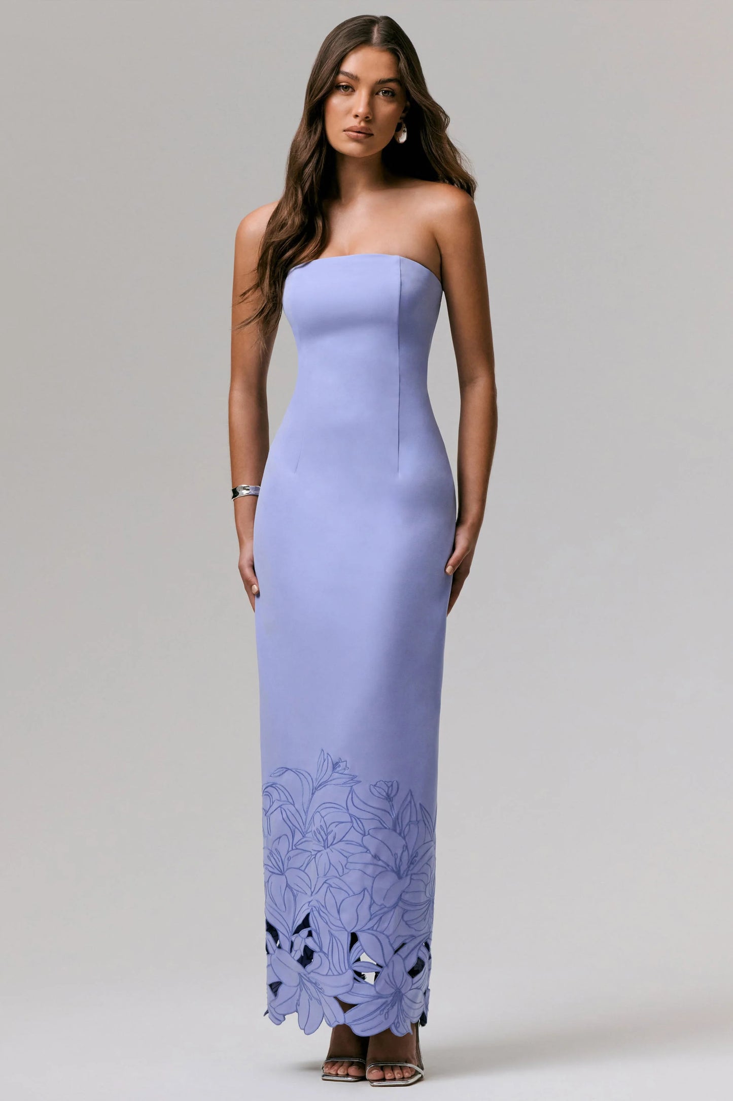 Samara Purple Bandeau Maxi Dress With Cut-Out Crochet Hem