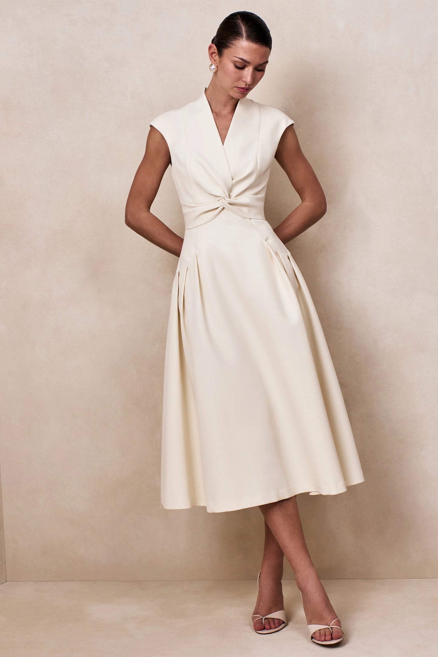 Kylen White V-Neck Midi Dress
