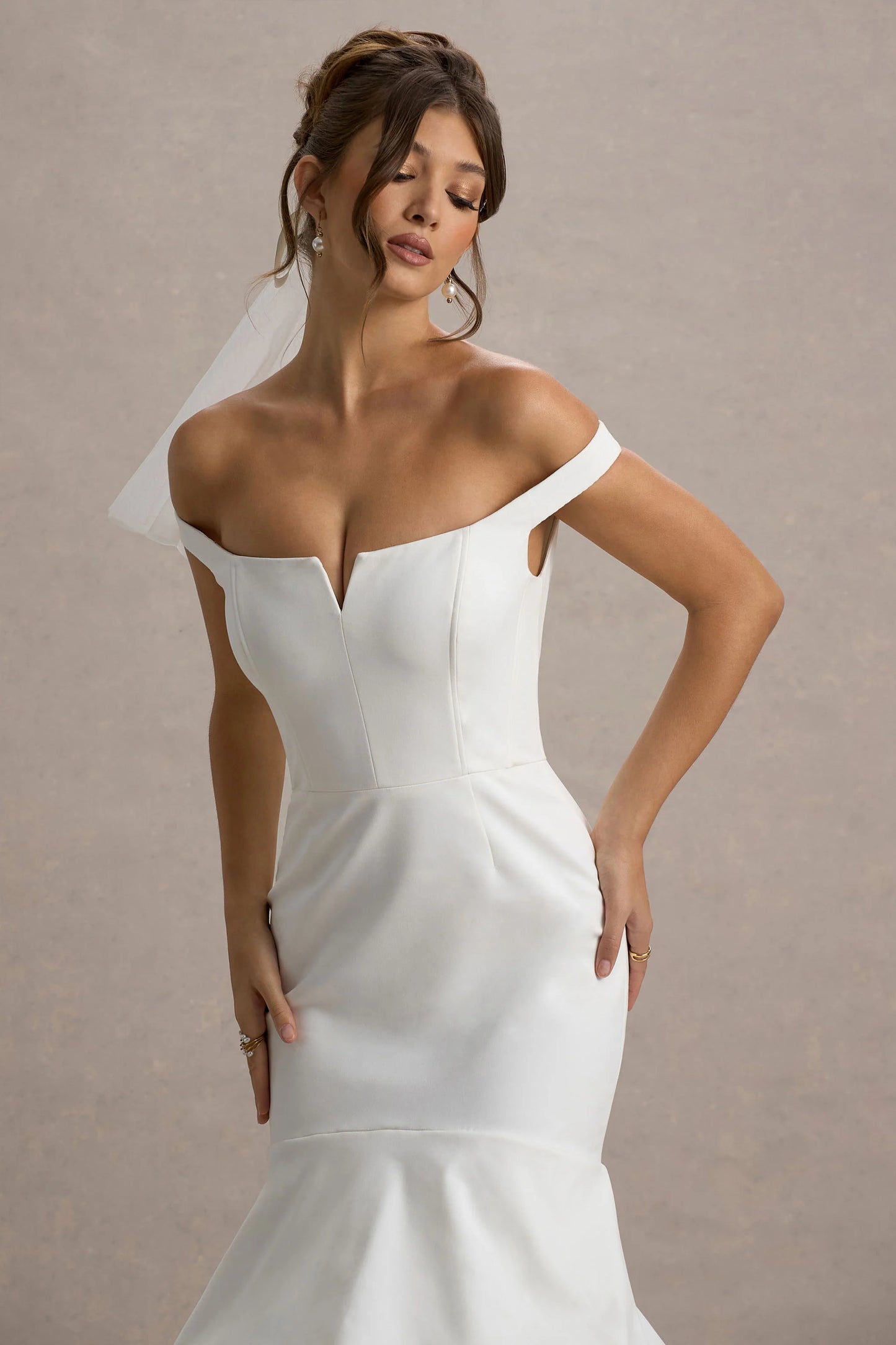 The Greatest White & Cream Bardot Maxi Dress With Tulle Skirt