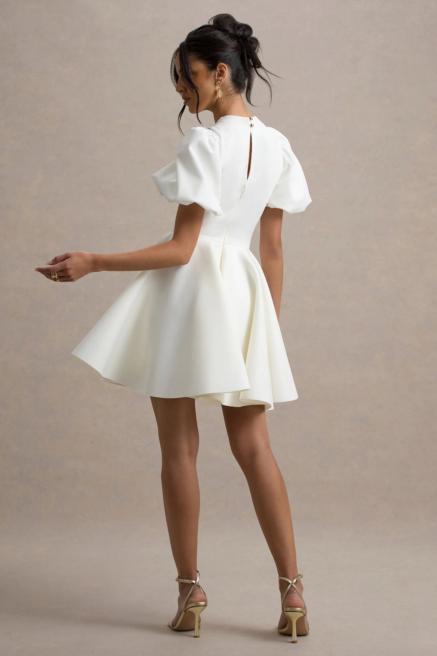 Emelia White Puff-Sleeve Skater Mini Dress