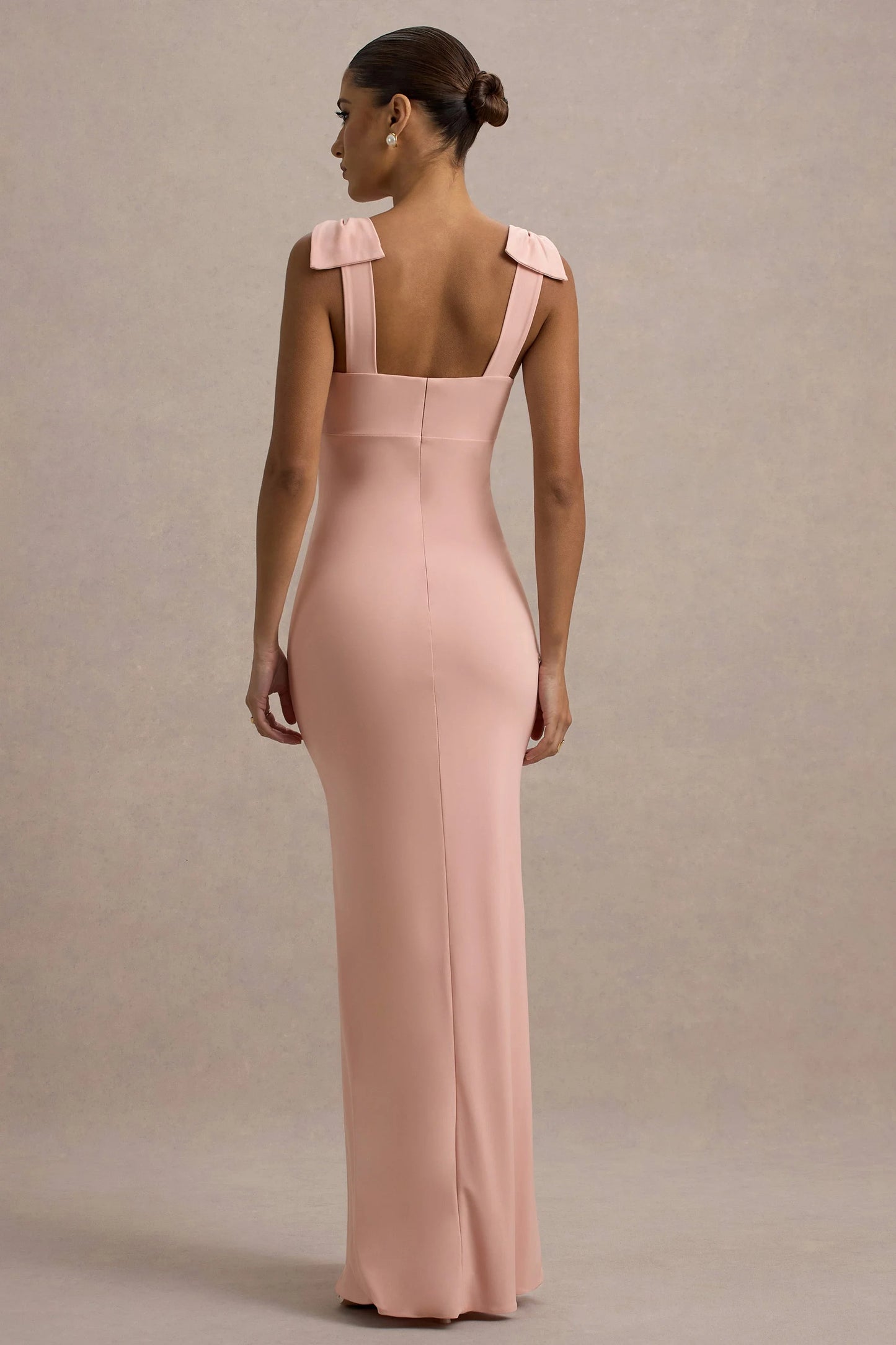 Evanna Pink V-Neck Maxi Dress With Bow Straps